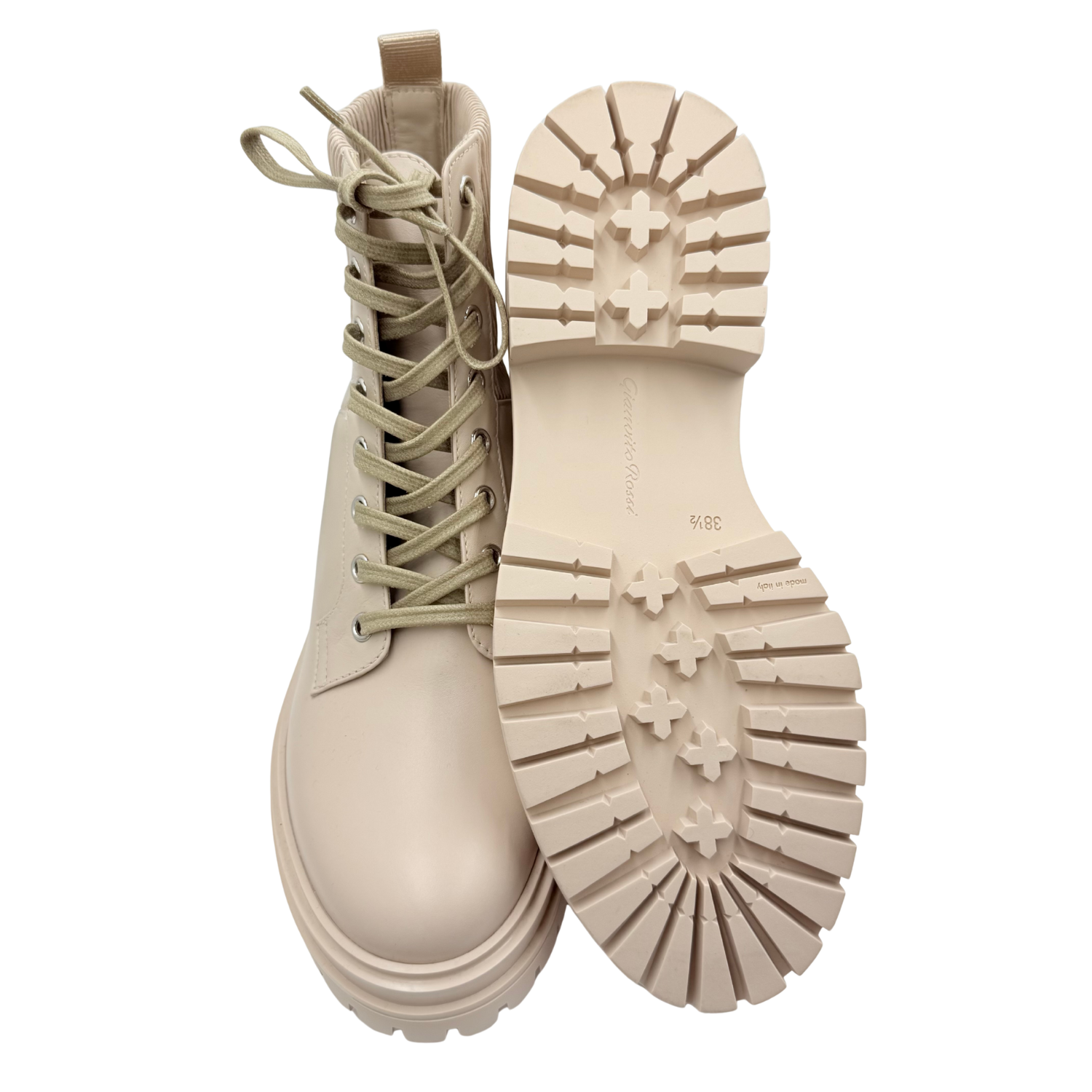 Gianvito Rossi Martis Rib-Knit Leather Combat Boots Beige