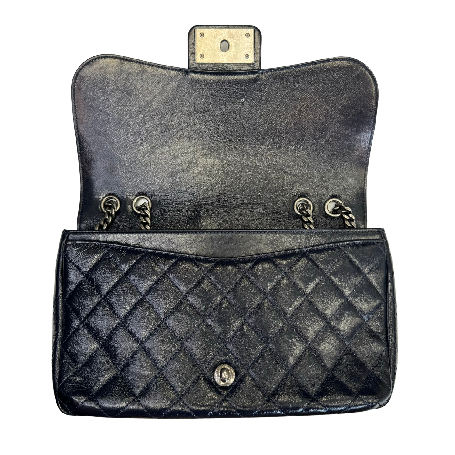 Chanel Single Flap Quilted Crinkled Calfskin Bag Navy