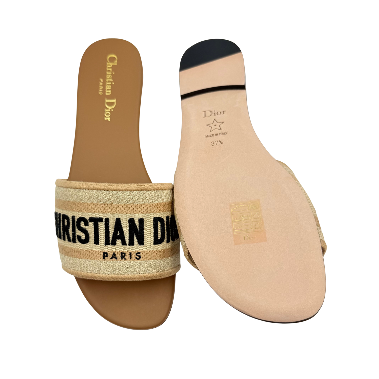 Christian Dior Canvas Printed Slides Tan