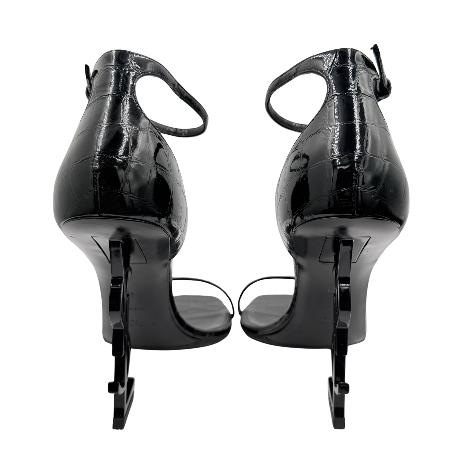 Yves Saint Laurent Opyum Heeled Sandals in Pressed Crocodile Black