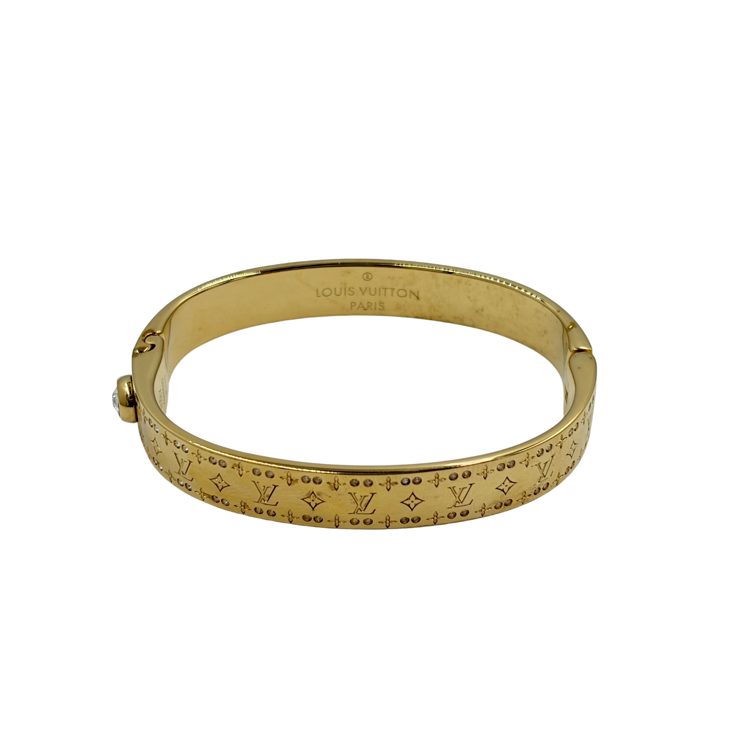 Louis Vuitton Monogram Crystal Hinged Bangle Bracelet Gold