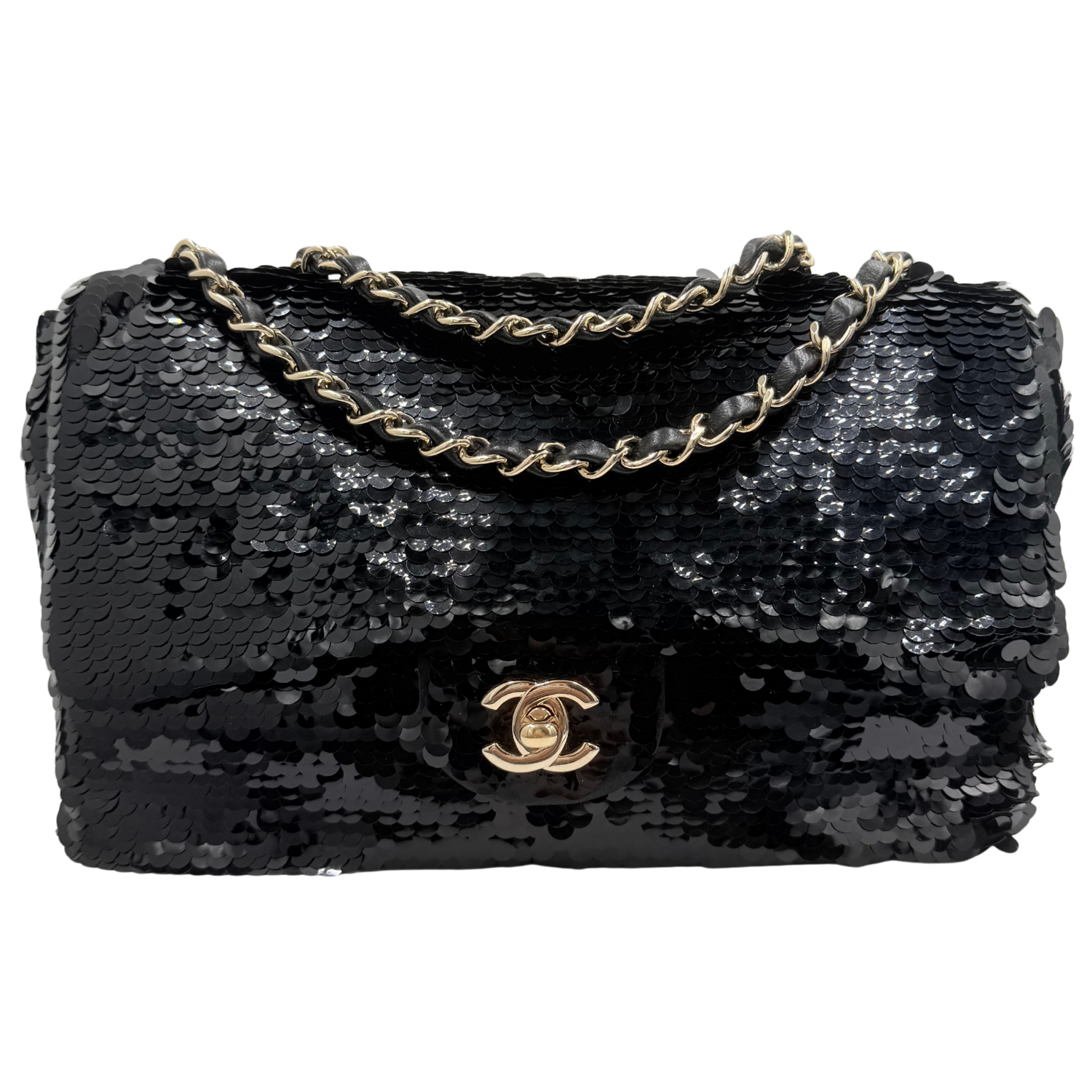 Chanel Medium Single Flap Bag Sequin Black