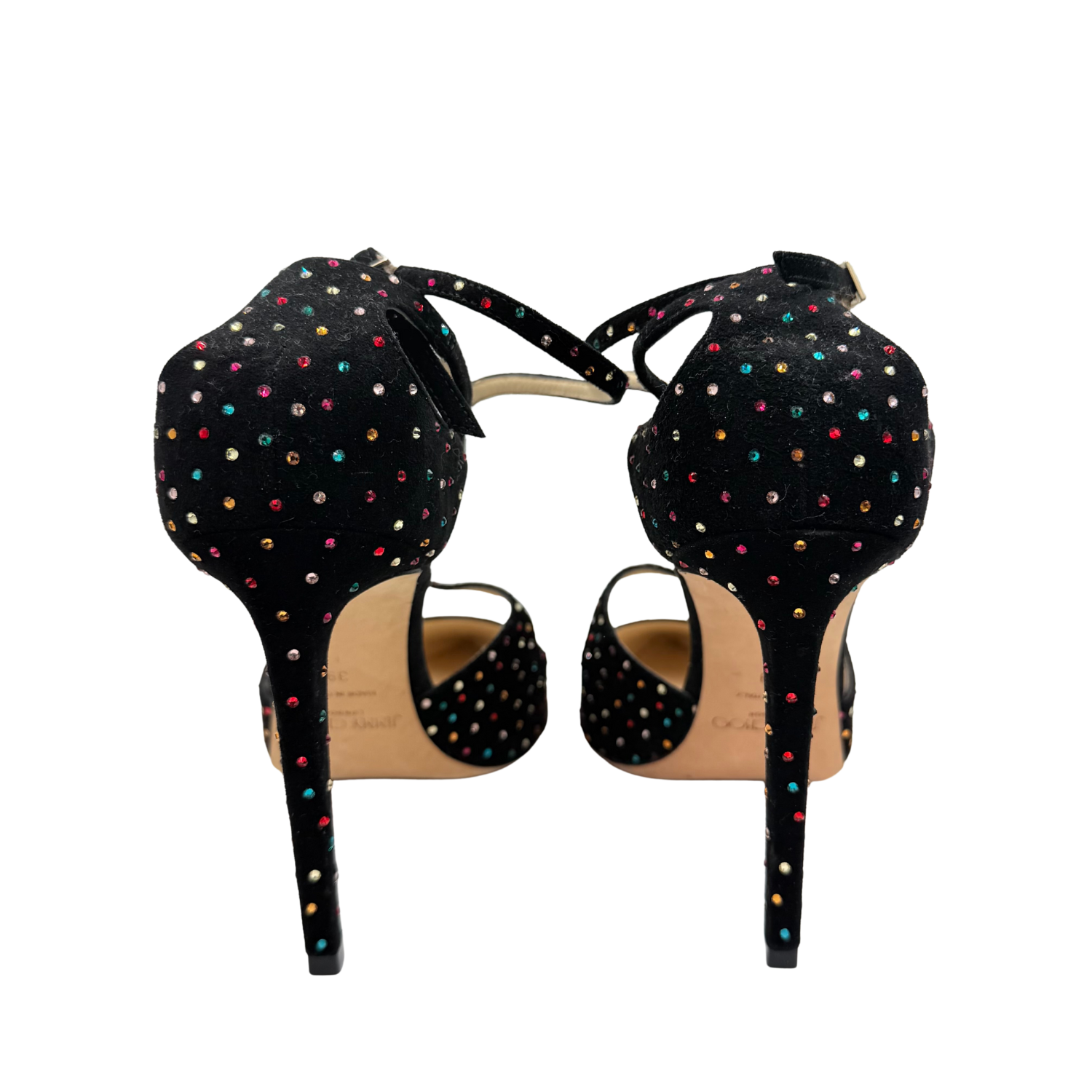 Jimmy Choo Suede Crystal Embellishments T-Strap Pumps Black