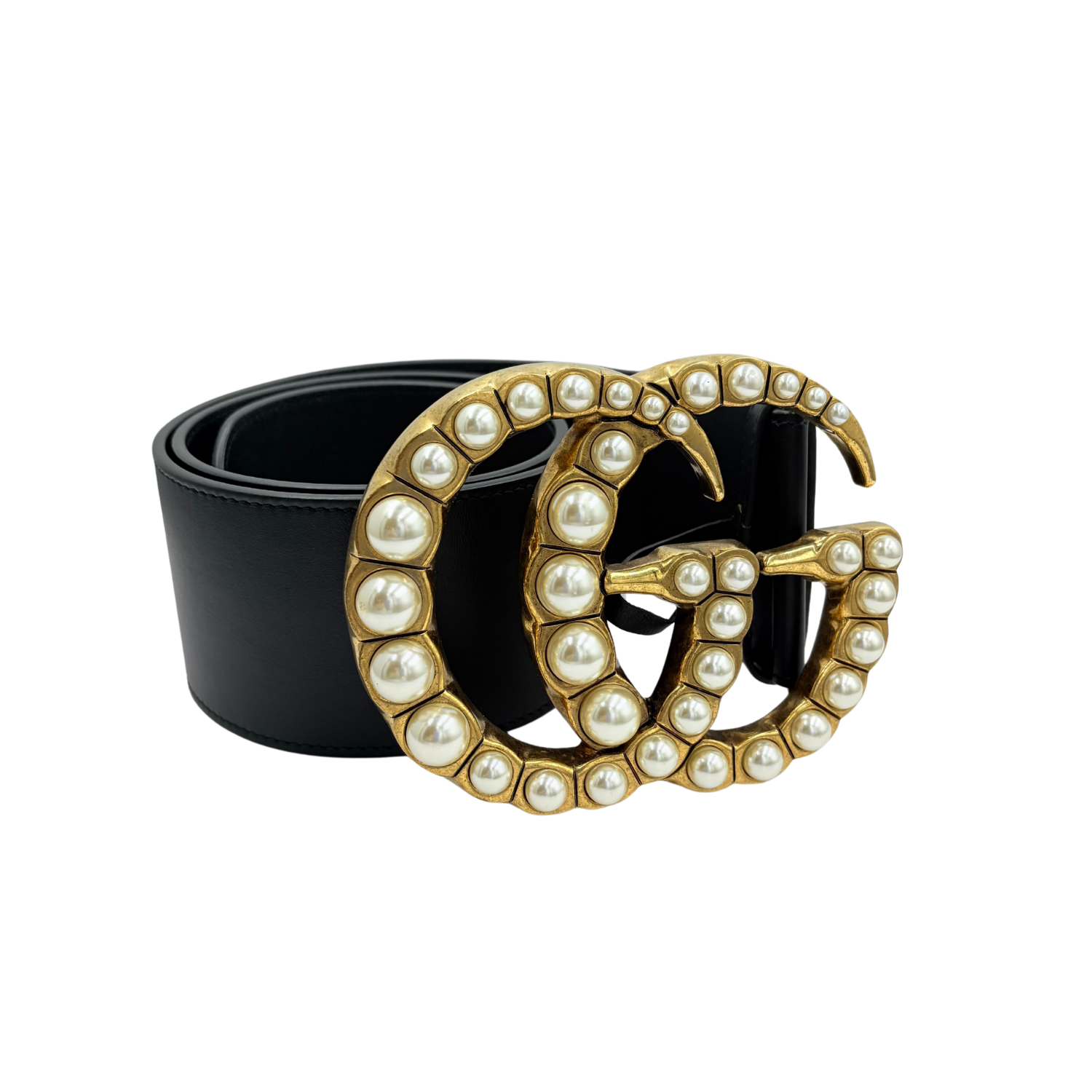 Gucci Large Faux Pearl Accents Wide Waist Belt