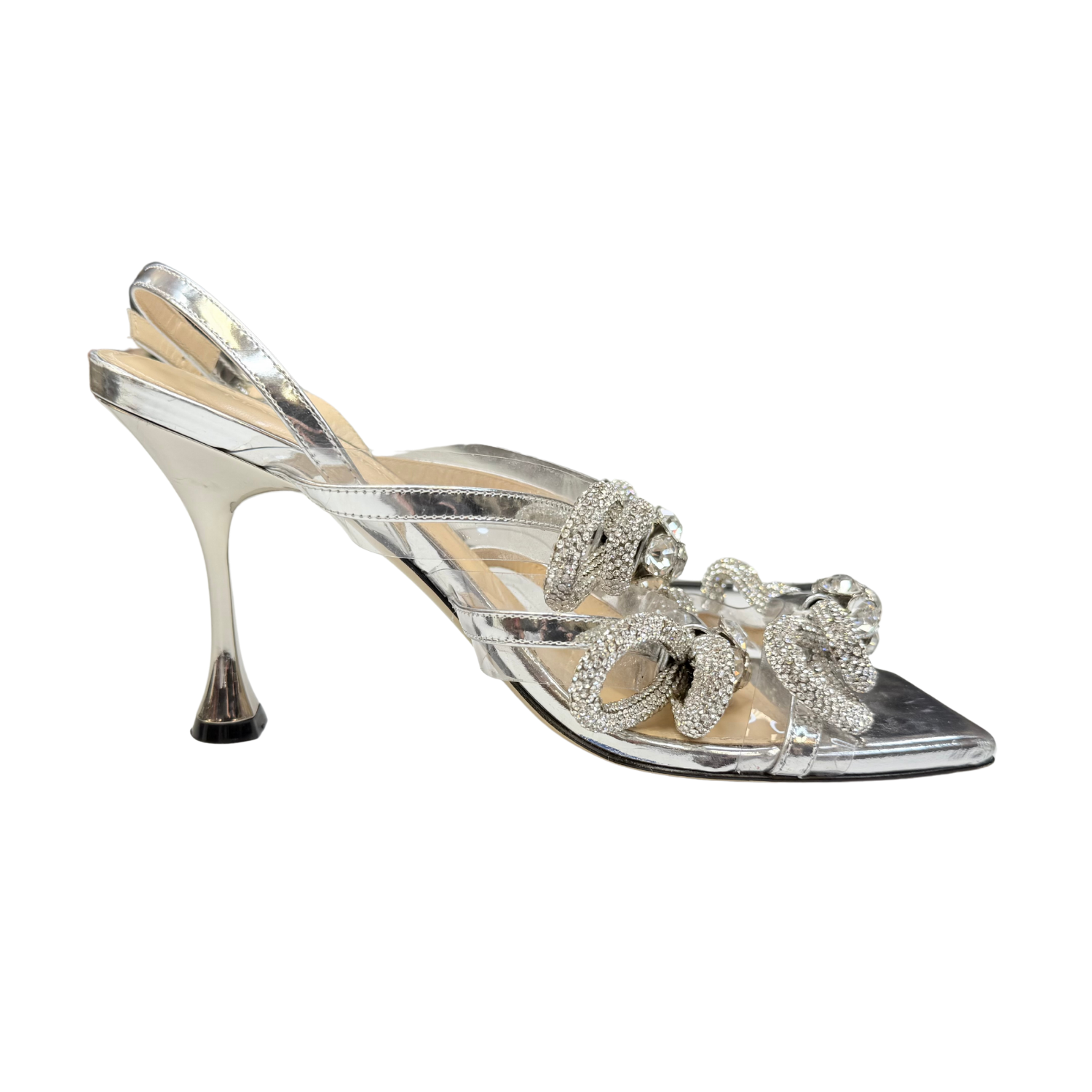 Mach & Mach 95mm Crystal Embellished Triple Bow Heeled Sandals