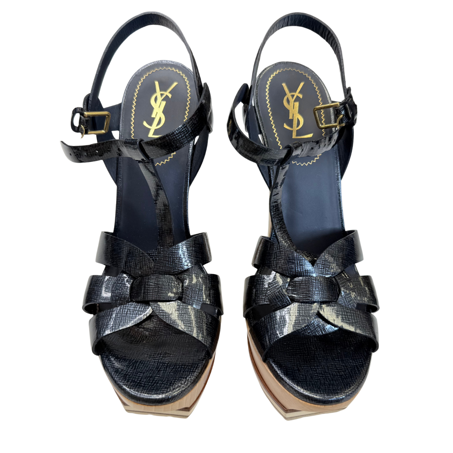 Yves Saint Laurent Patent Leather Tributes 105mm Blue