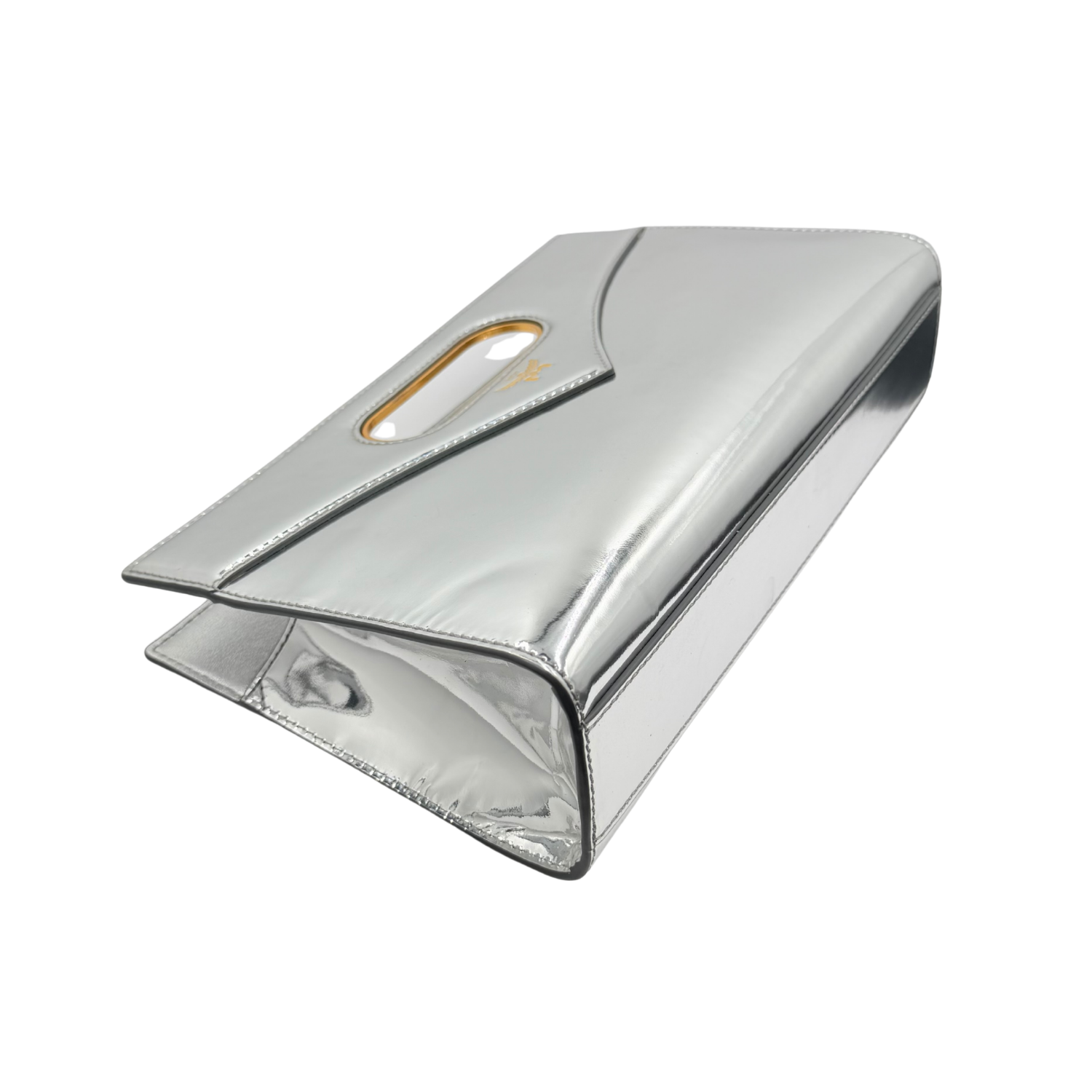 Small Diamond Metallic Clutch with Strap Silver