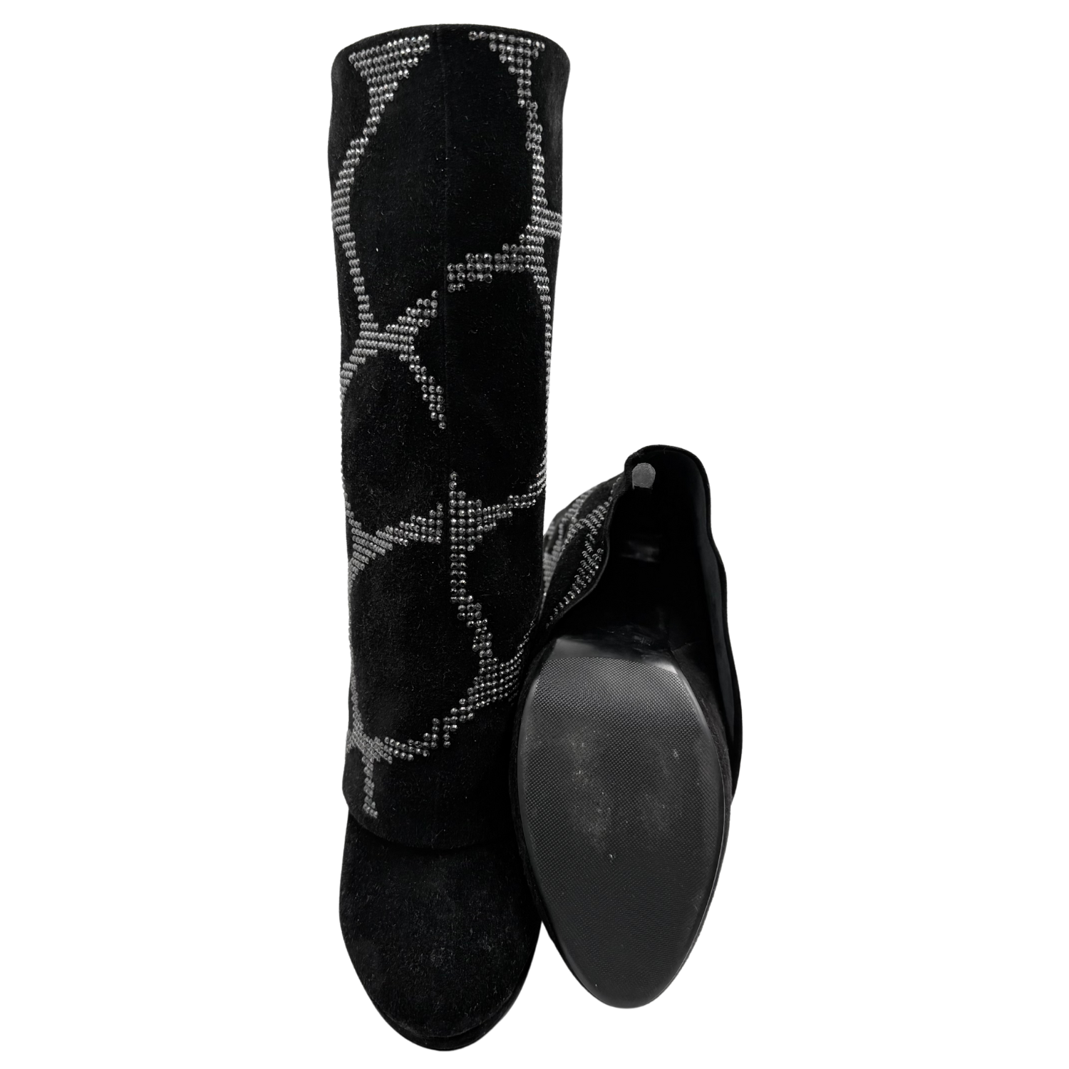 Giuseppe Zanotti x Balmain Suede Crystal Embellishments Heeled Boots