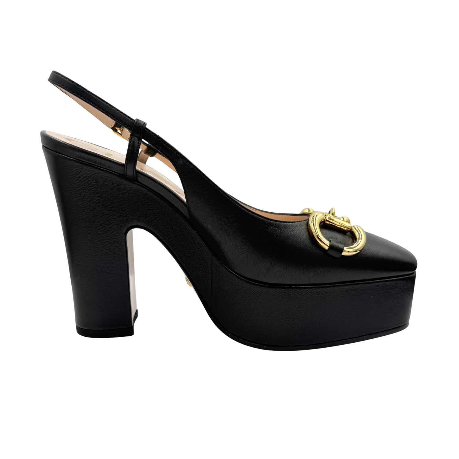 Gucci 120mm Horsebit Accent Leather Slingback Pumps Black
