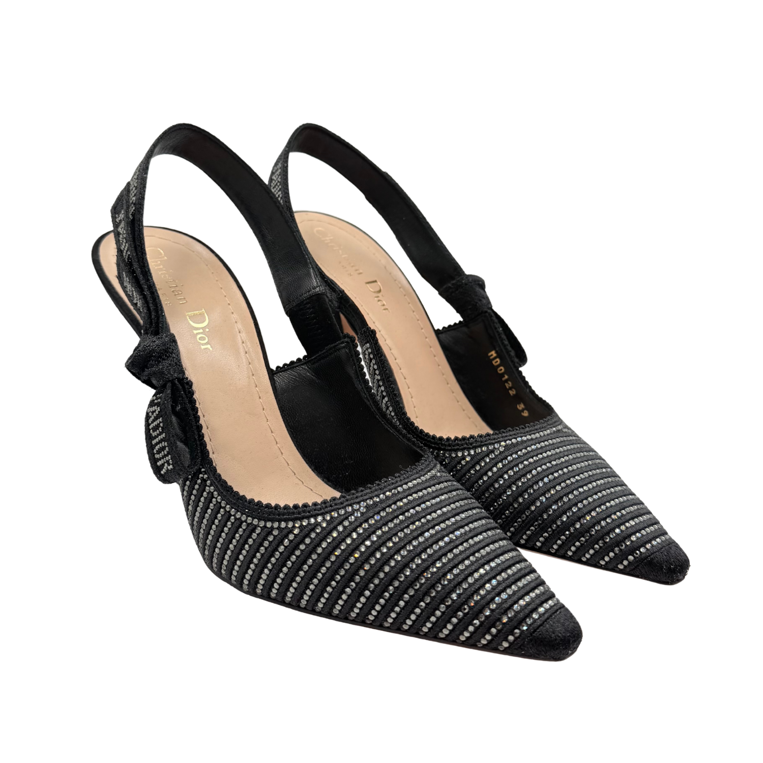 Christian Dior Crystal Embellished Lurex J'adior Slingback Pumps Black