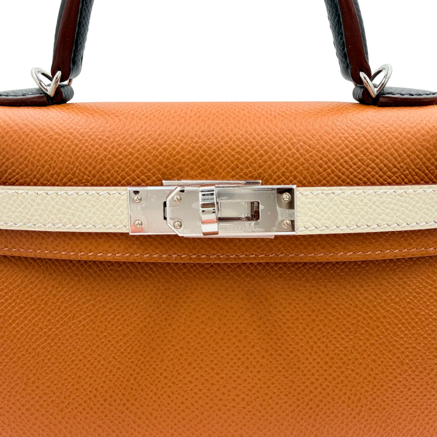 Hermès Tricolor Mini Kelly 20 Gold, Nata, and Black Epsom Leather with Palladium Hardware