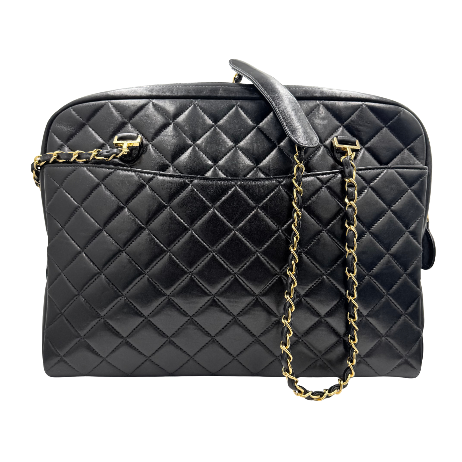 T*K様 CHANEL ヴィンテージ 黒 キルティング ロゴ レザー ボストンバ Chanel Vintage XL Diamond Quilted Shoulder Handbag Black