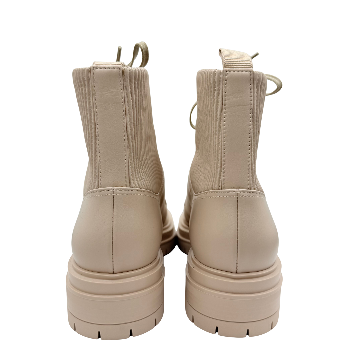 Gianvito Rossi Martis Rib-Knit Leather Combat Boots Beige