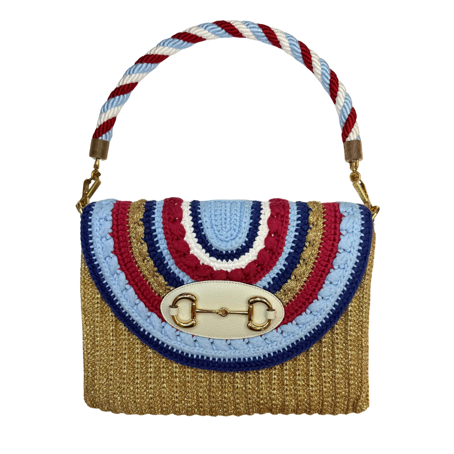 Gucci Horsebit 1955 Crochet Flap Shoulder Bag Multicolor