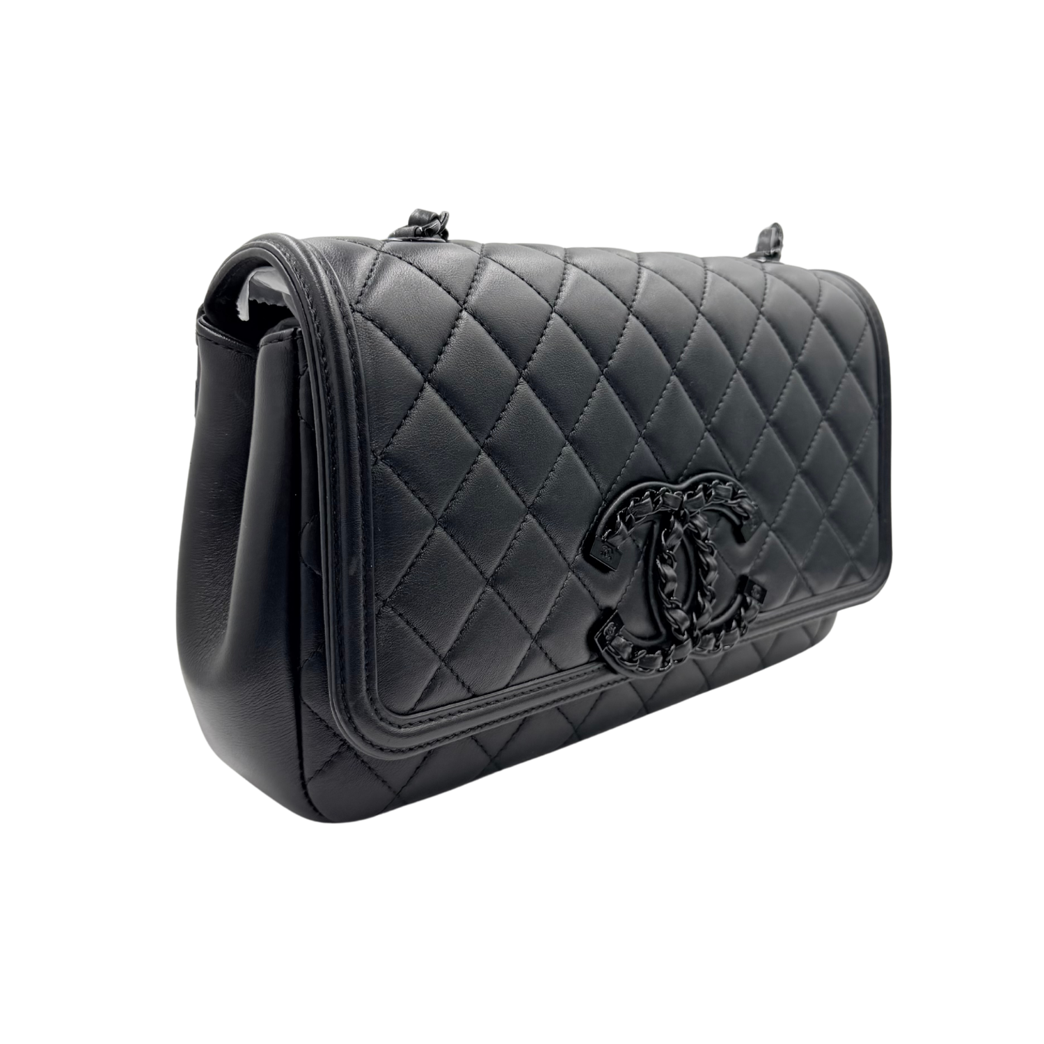 Medium CC So Black Filigree Flap Bag Black