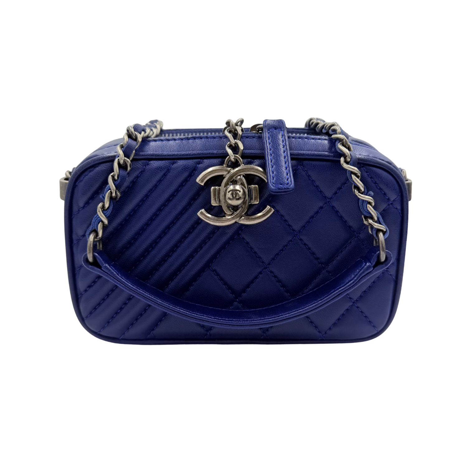 Chanel Quilted Lambskin Mini Coco Boy Camera Bag Blue
