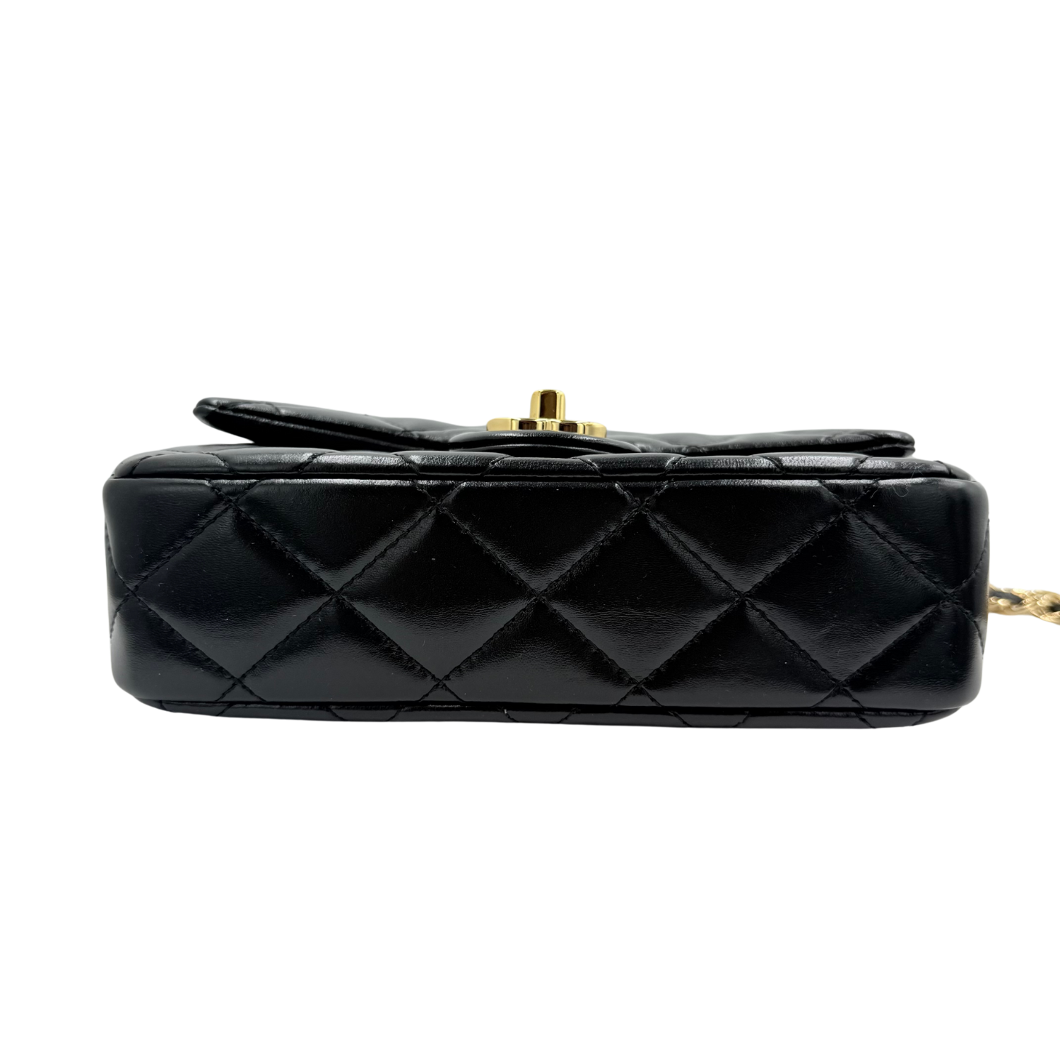 Chanel Metier's D'Art Runway Shiny Quilted Golden Links Top Handle Flap Bag Black