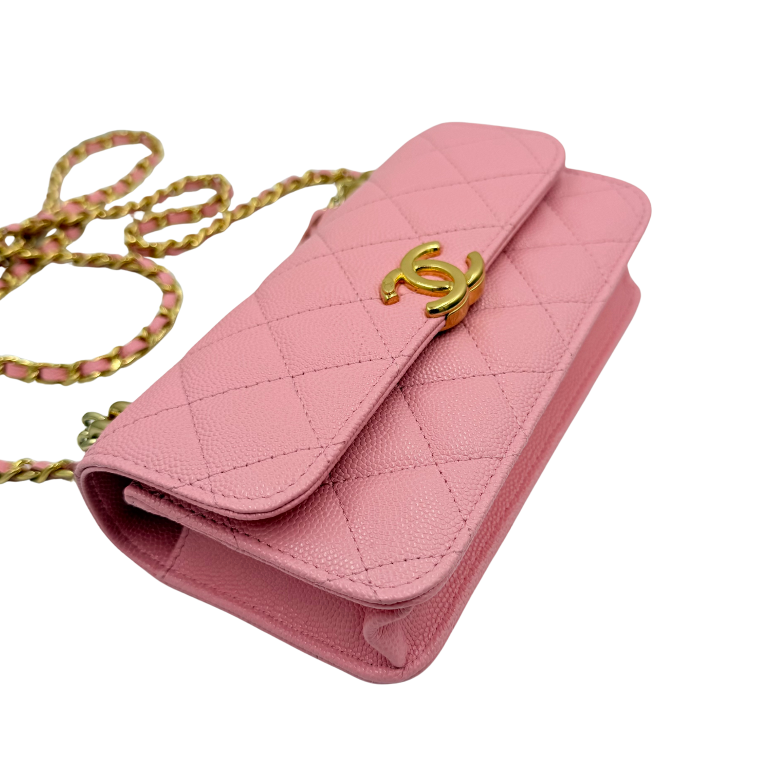 Chanel Quilted Pick Me Up Top Handle Wallet on Chain Pink