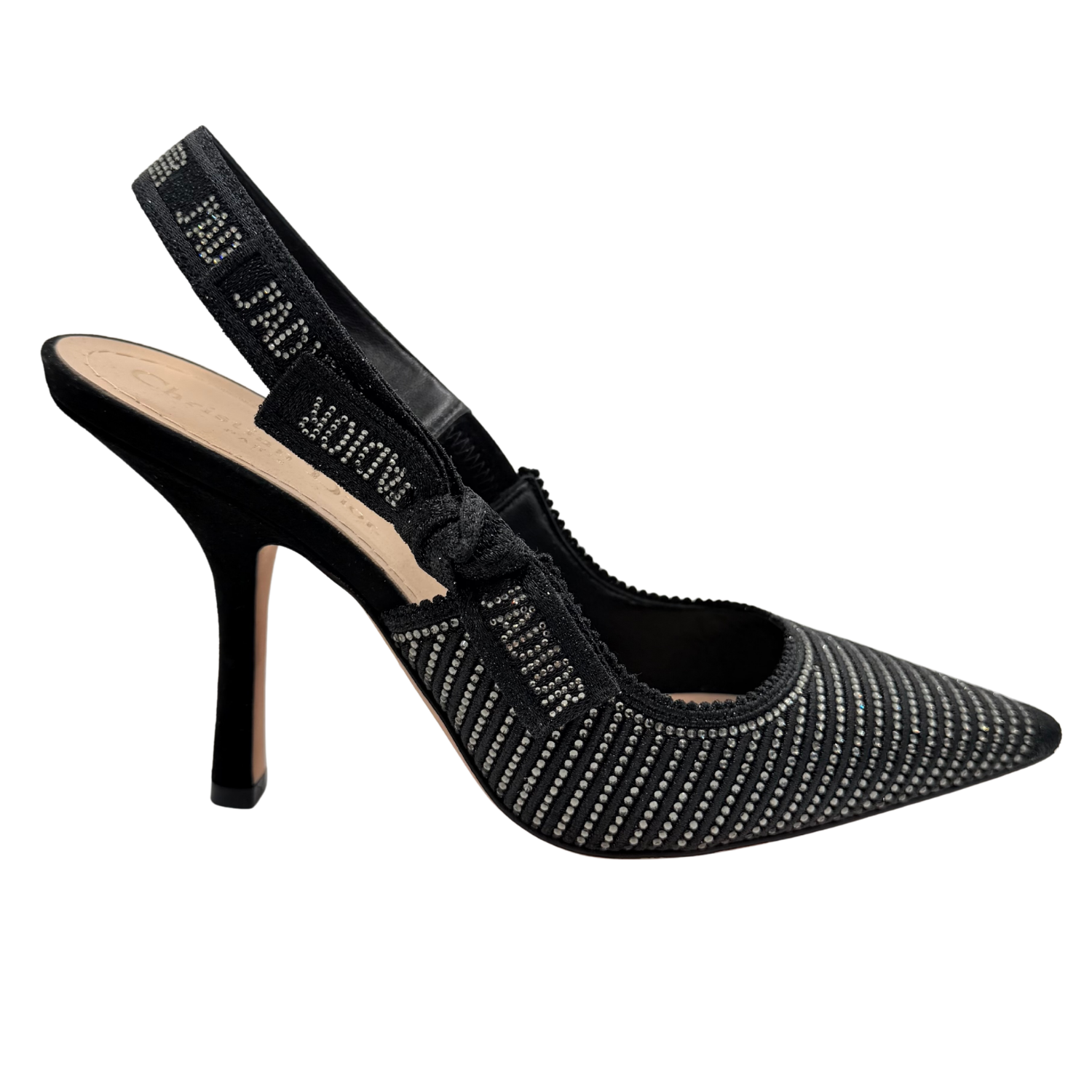Christian Dior Crystal Embellished Lurex J'adior Slingback Pumps Black
