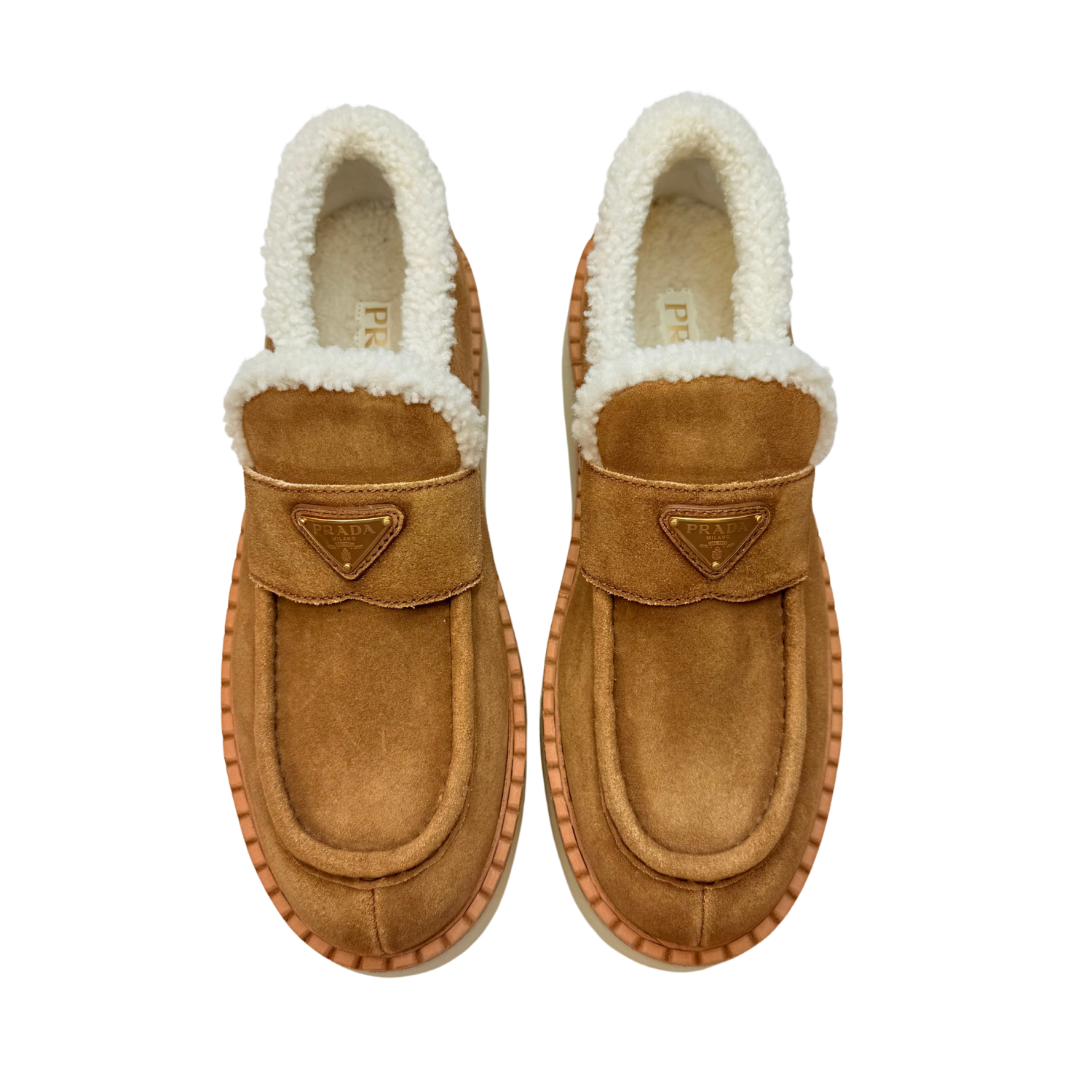 Prada Suede Shearling Platform Loafers