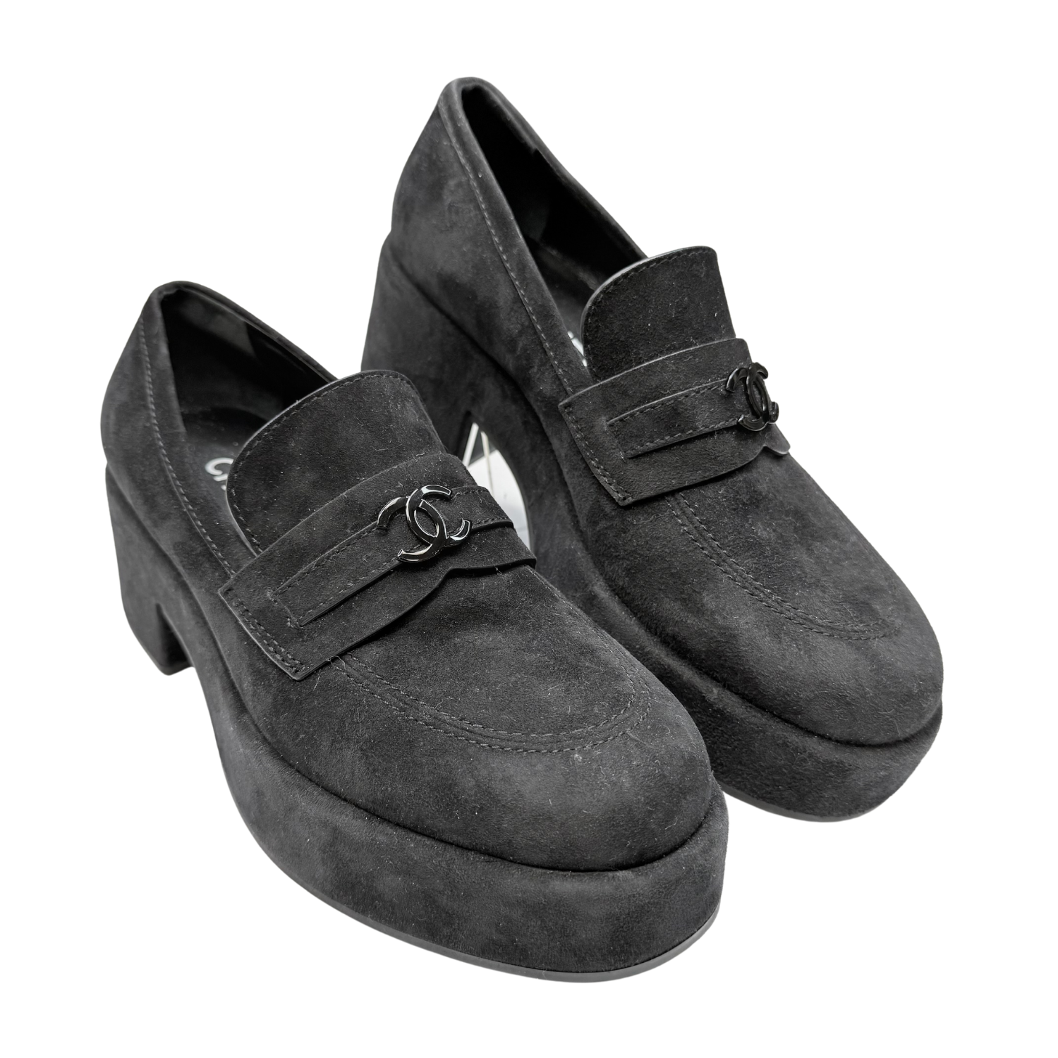 Chanel Interlocking CC Suede Platform Loafers Black