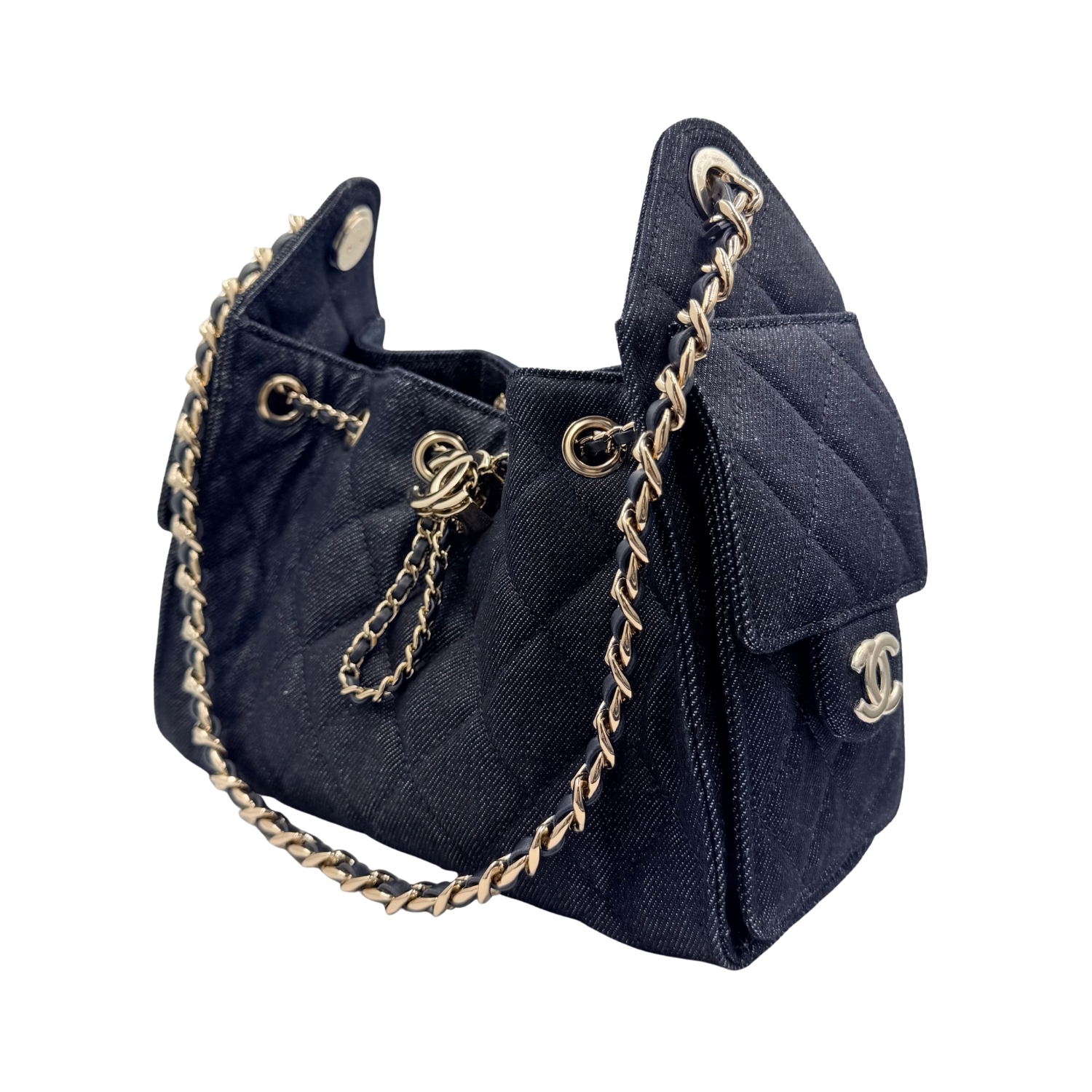 Chanel Mini Quilted Denim Chanel 25 Handbag Dark Blue