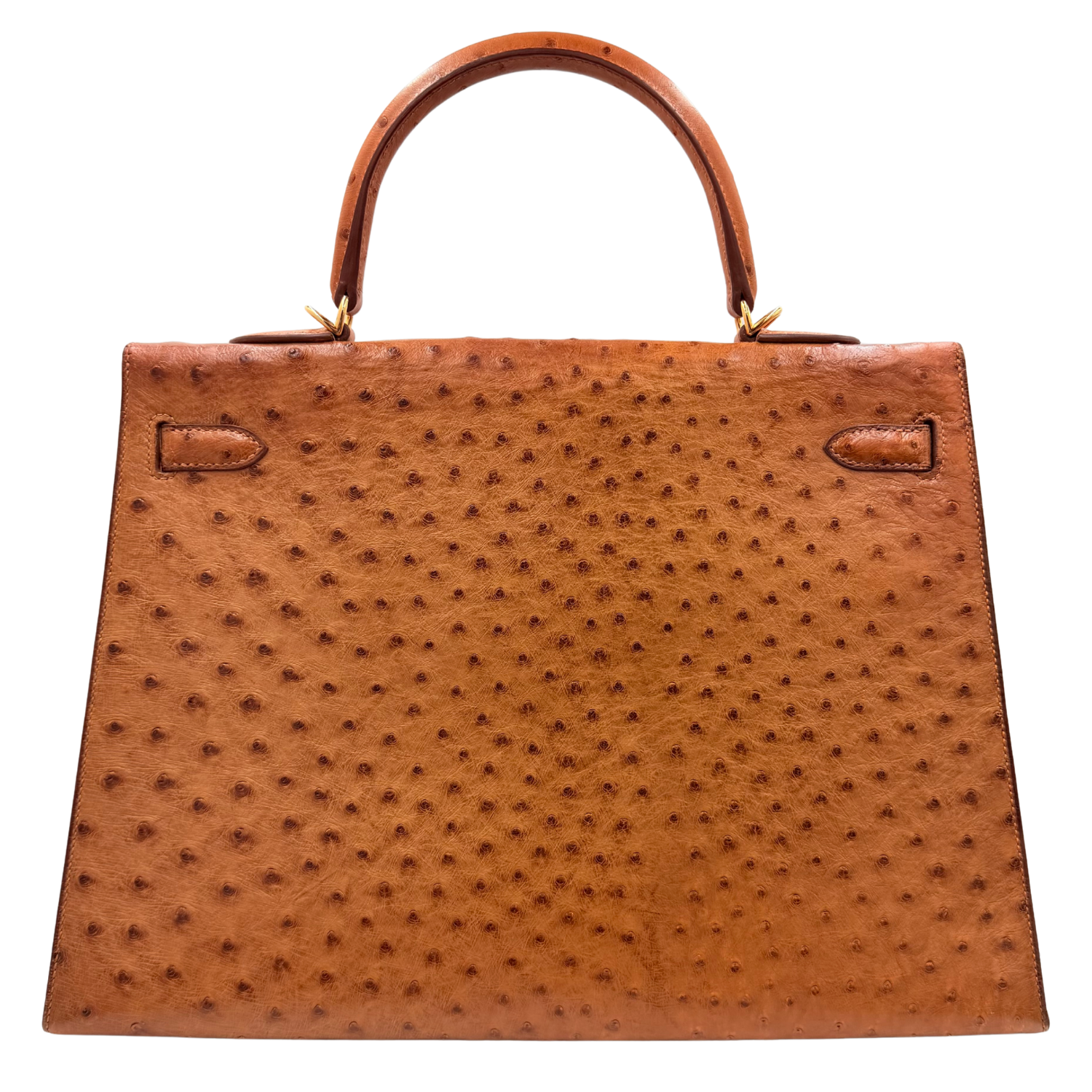 Hermès Vintage Kelly 35 Cognac Ostrich Sellier with Gold Hardware
