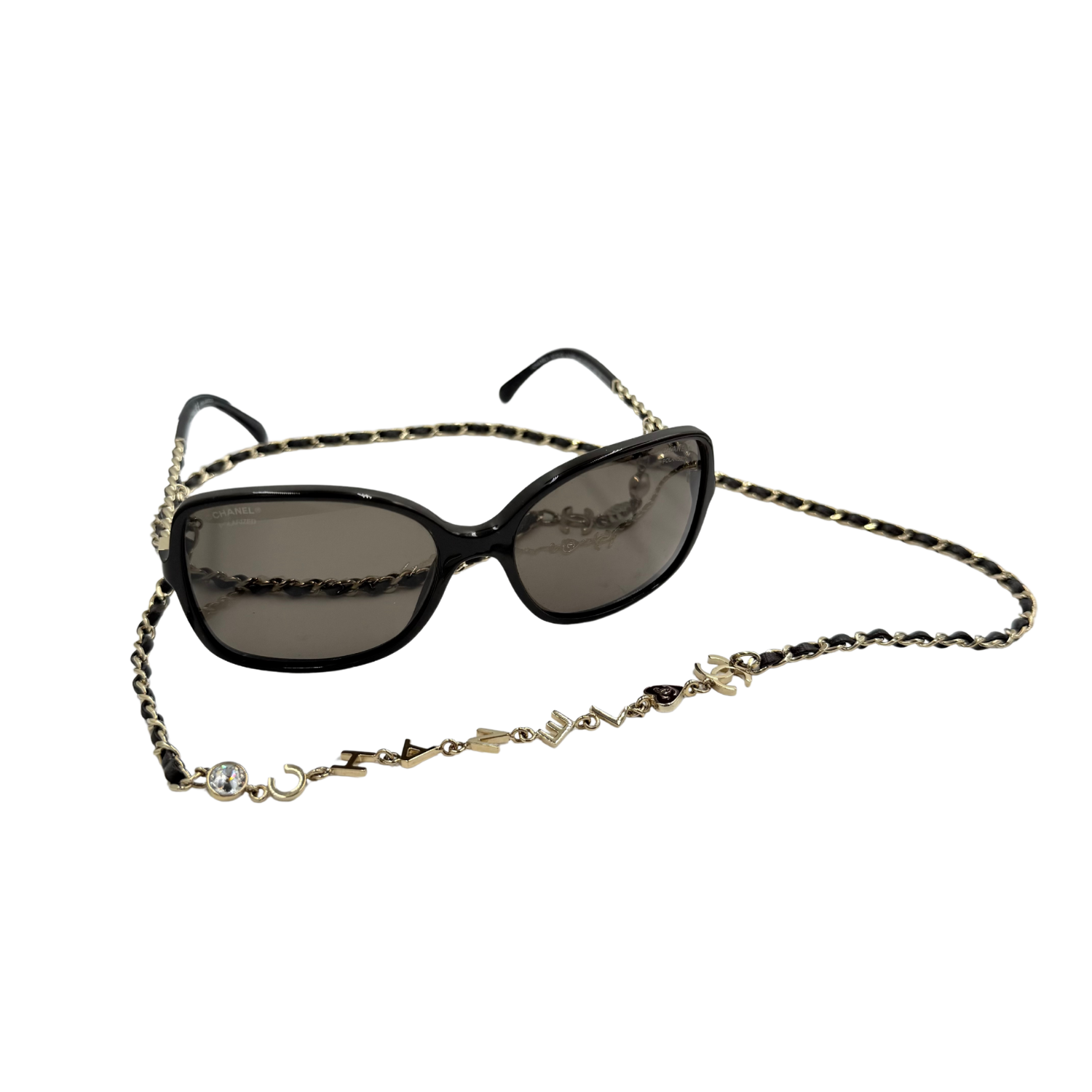 Chanel High Bridge Square Sunglasses with Chain