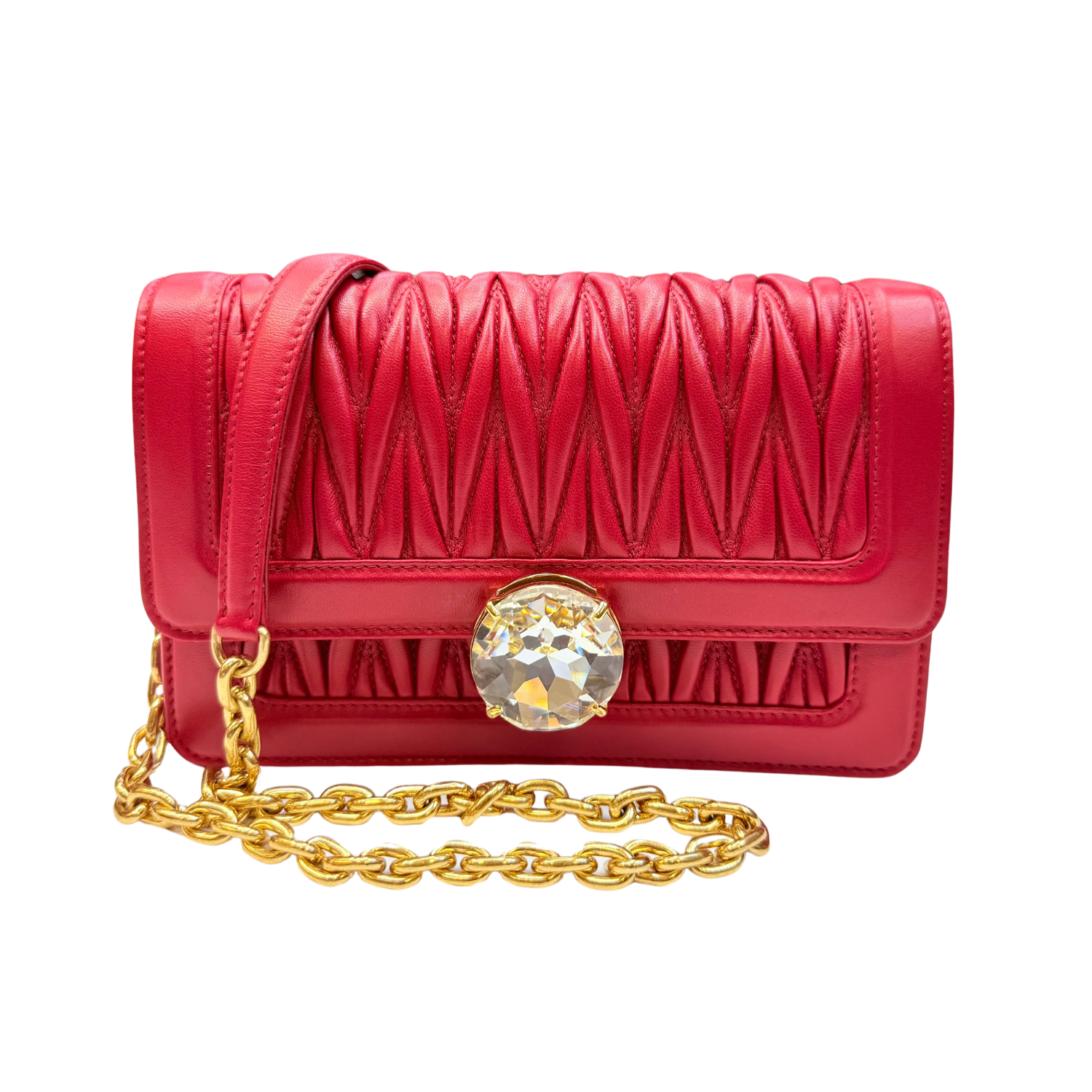 Miu Miu Small Arcadie Matelassé Nappa Leather Bag Red