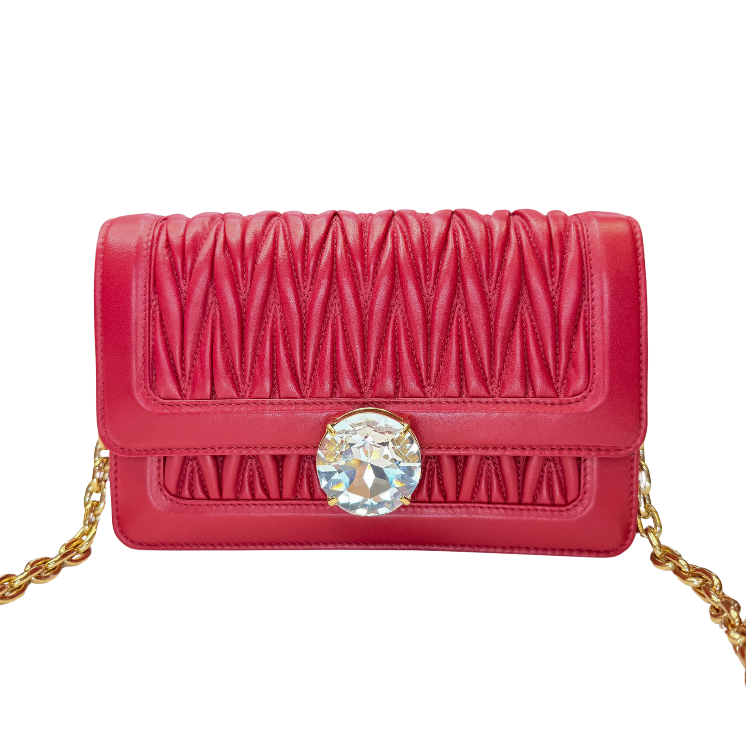 Miu Miu Small Arcadie Matelassé Nappa Leather Bag Red