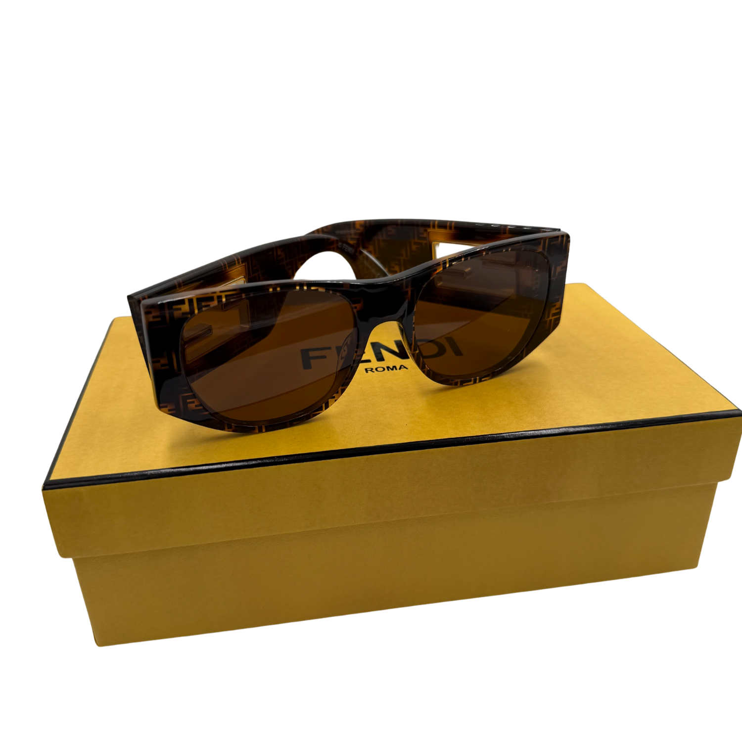 Fendi Baguette Logo Acetate Oval Sunglasses Tortoise Shell