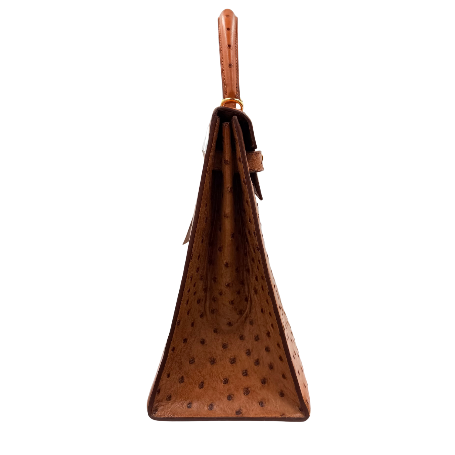 Hermès Vintage Kelly 35 Cognac Ostrich Sellier with Gold Hardware