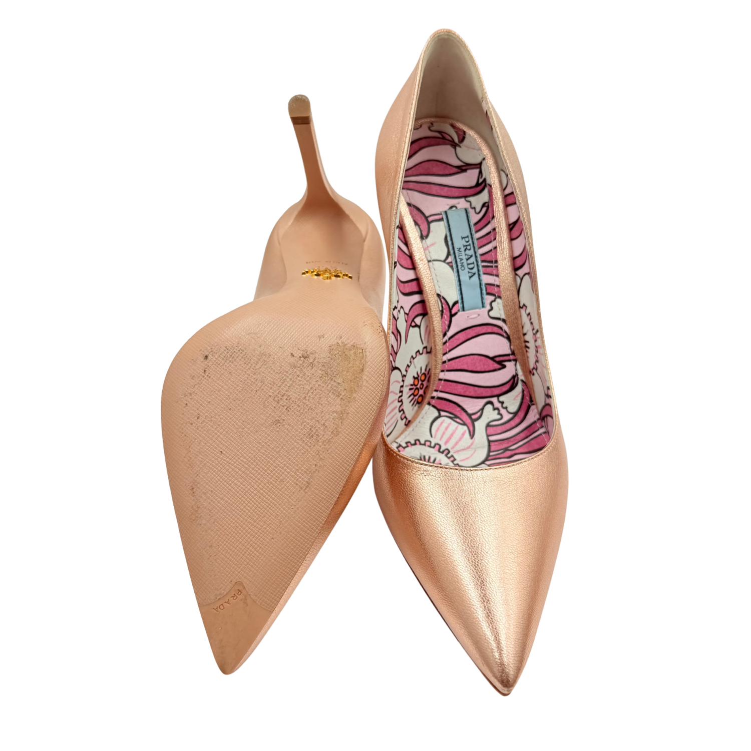 Prada Leather Pumps Metallic Pink