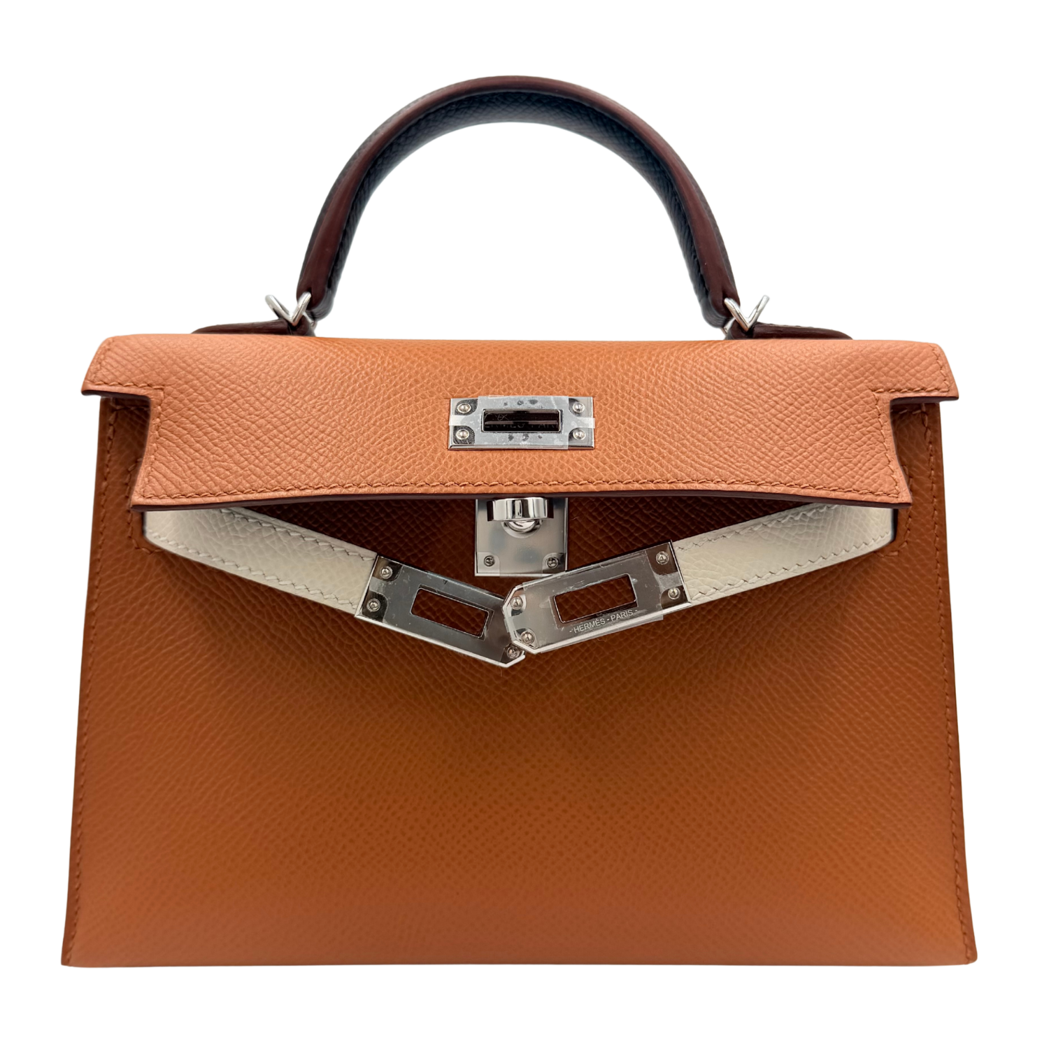 Hermès Tricolor Mini Kelly 20 Gold, Nata, and Black Epsom Leather with Palladium Hardware