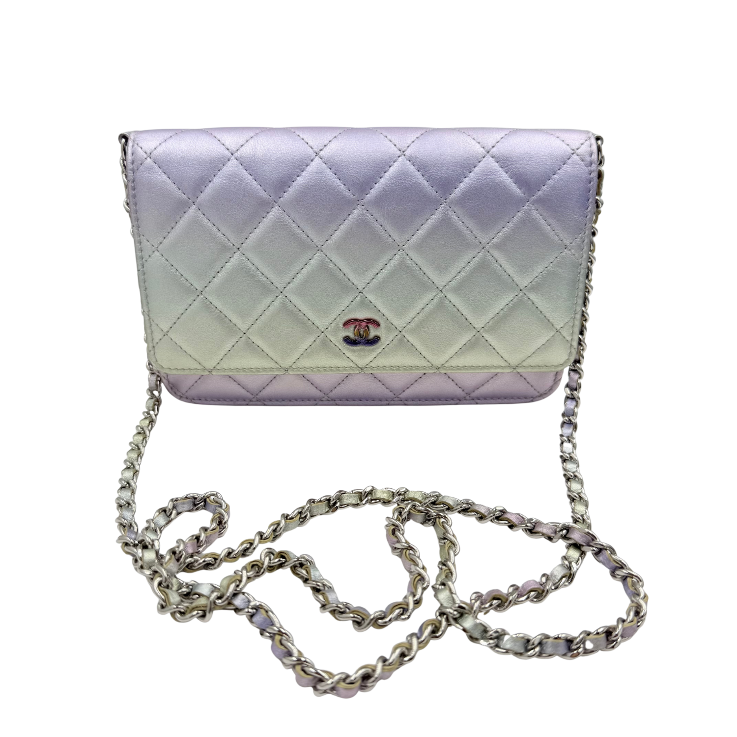 Chanel Gradient Metallic Quilted Wallet On Chain Iridescent