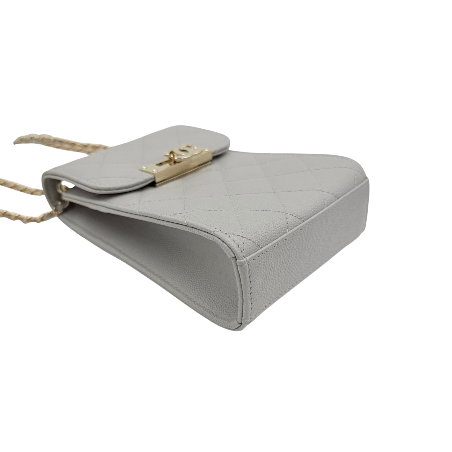 Chanel Caviar Quilted Leather Double Strap Crossbody Bag Light Gray