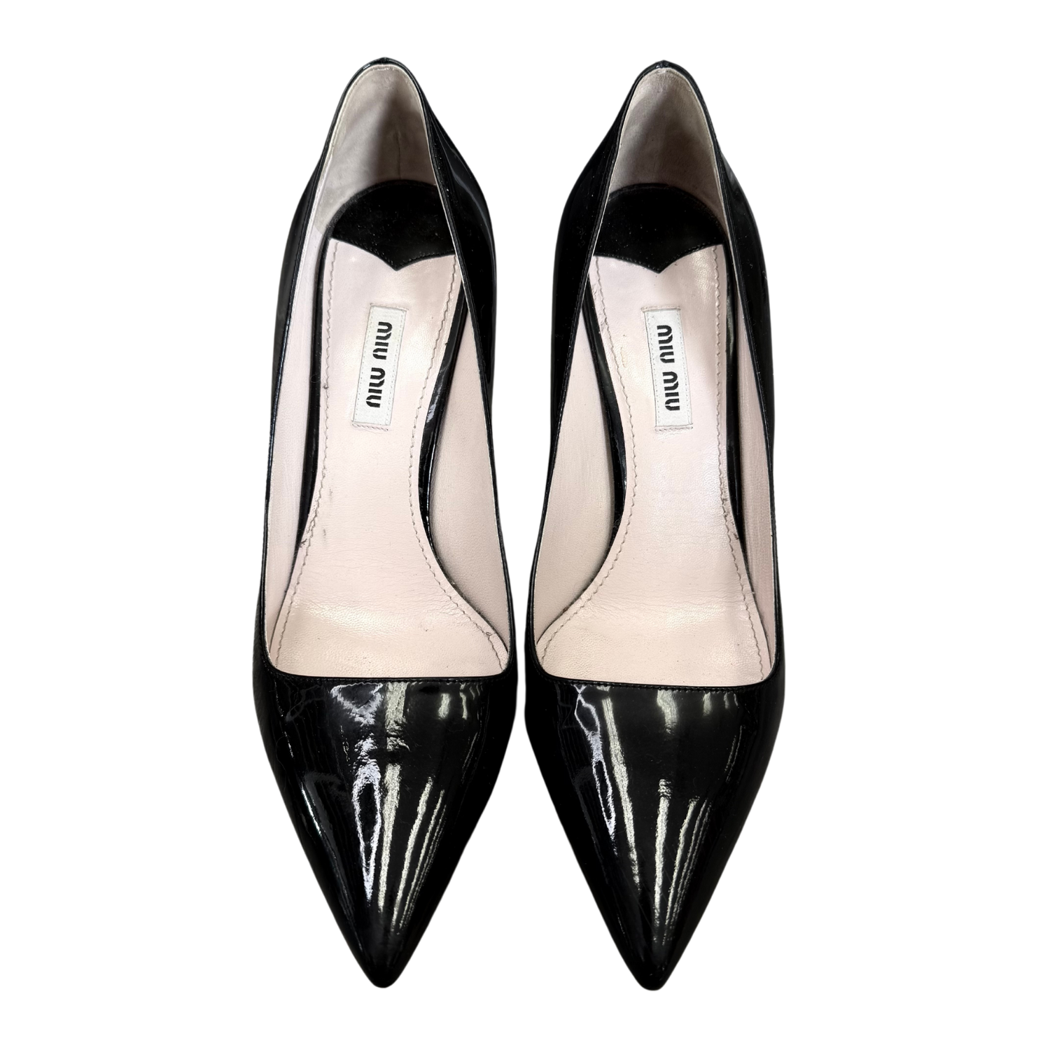 Miu Miu Patent Leather Pointed Toe Pumps Black