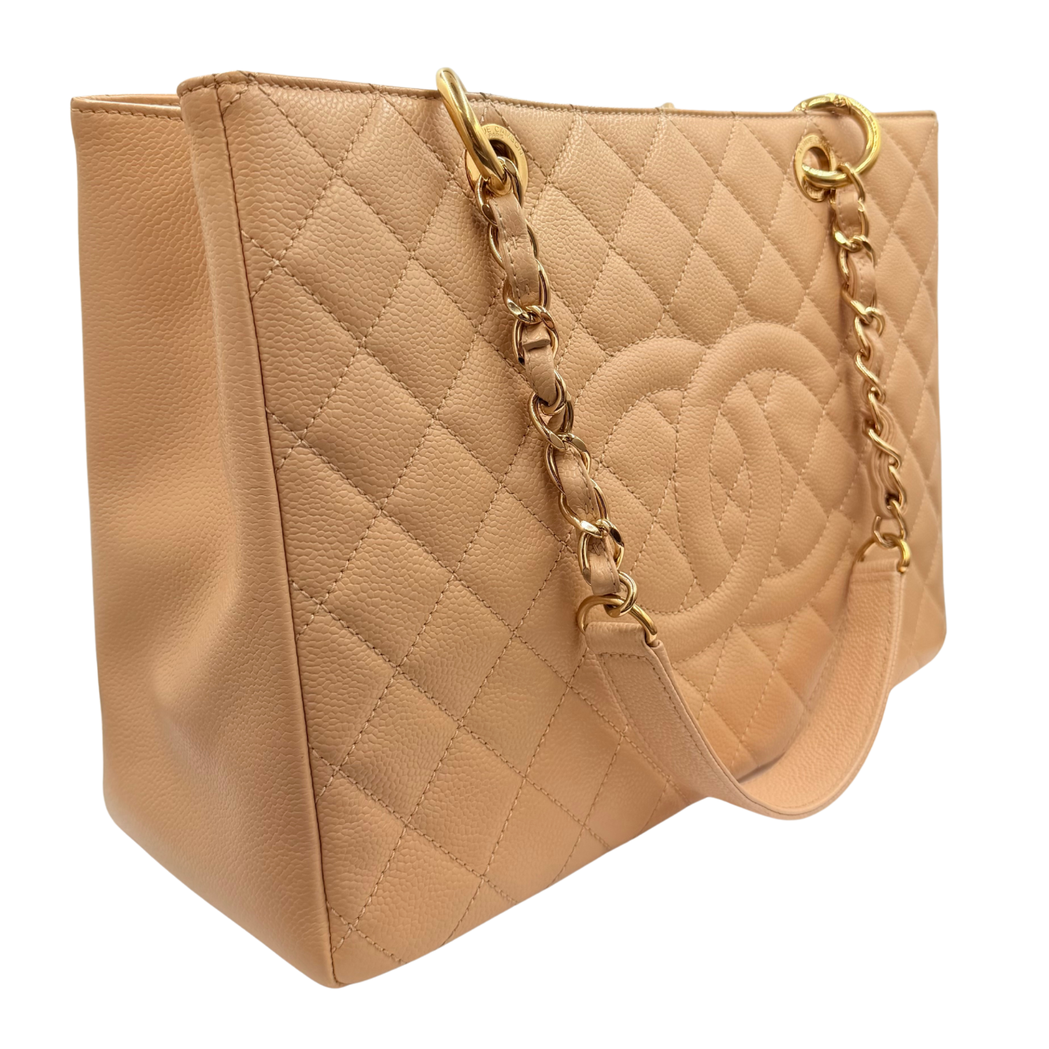 Chanel Caviar Quilted Leather Grand Shopping Tote Beige