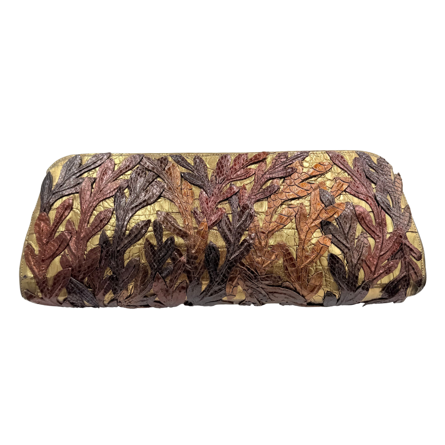 Nancy Gonzalez Limited Crocodile Leather Leaves Clutch Brown