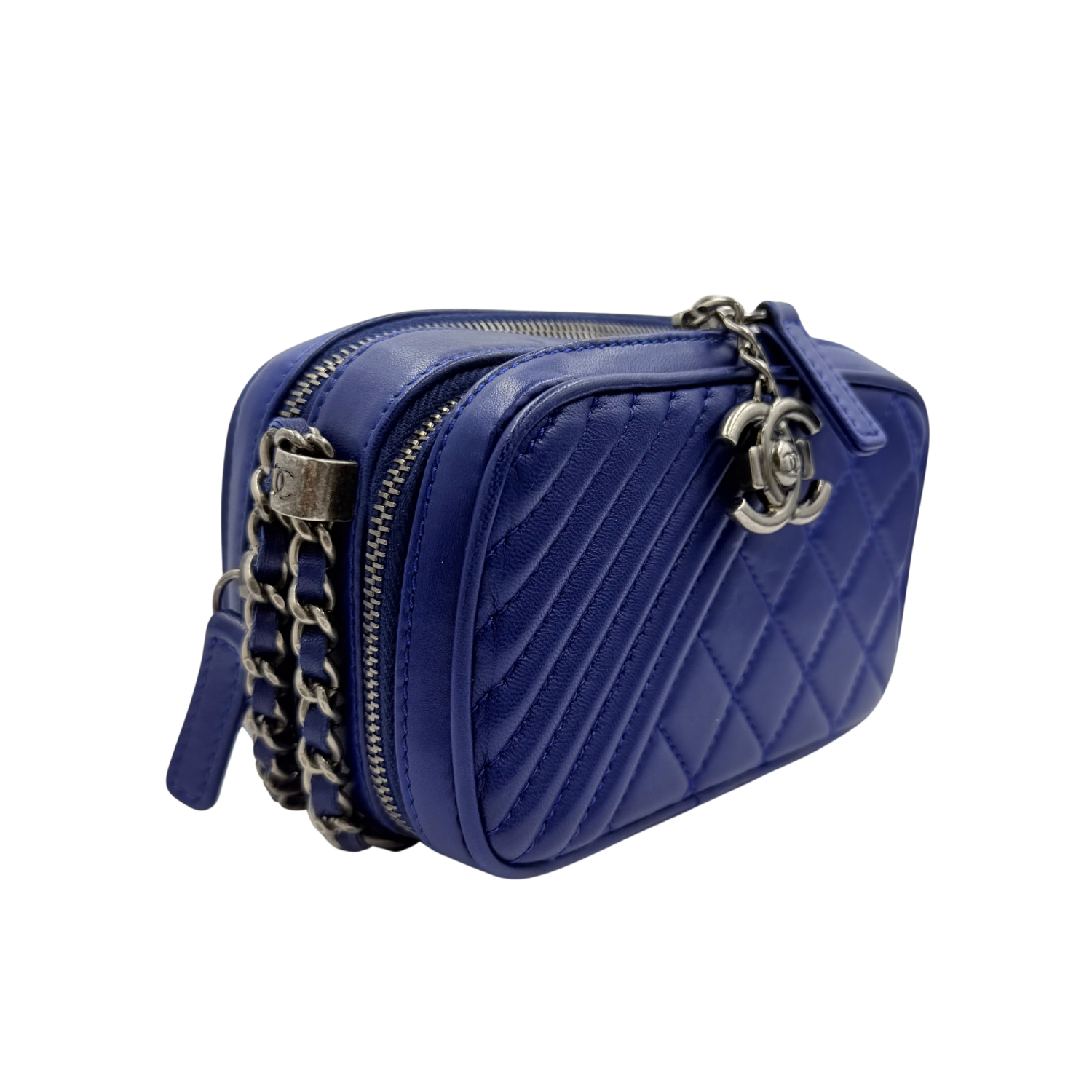 Chanel Quilted Lambskin Mini Coco Boy Camera Bag Blue
