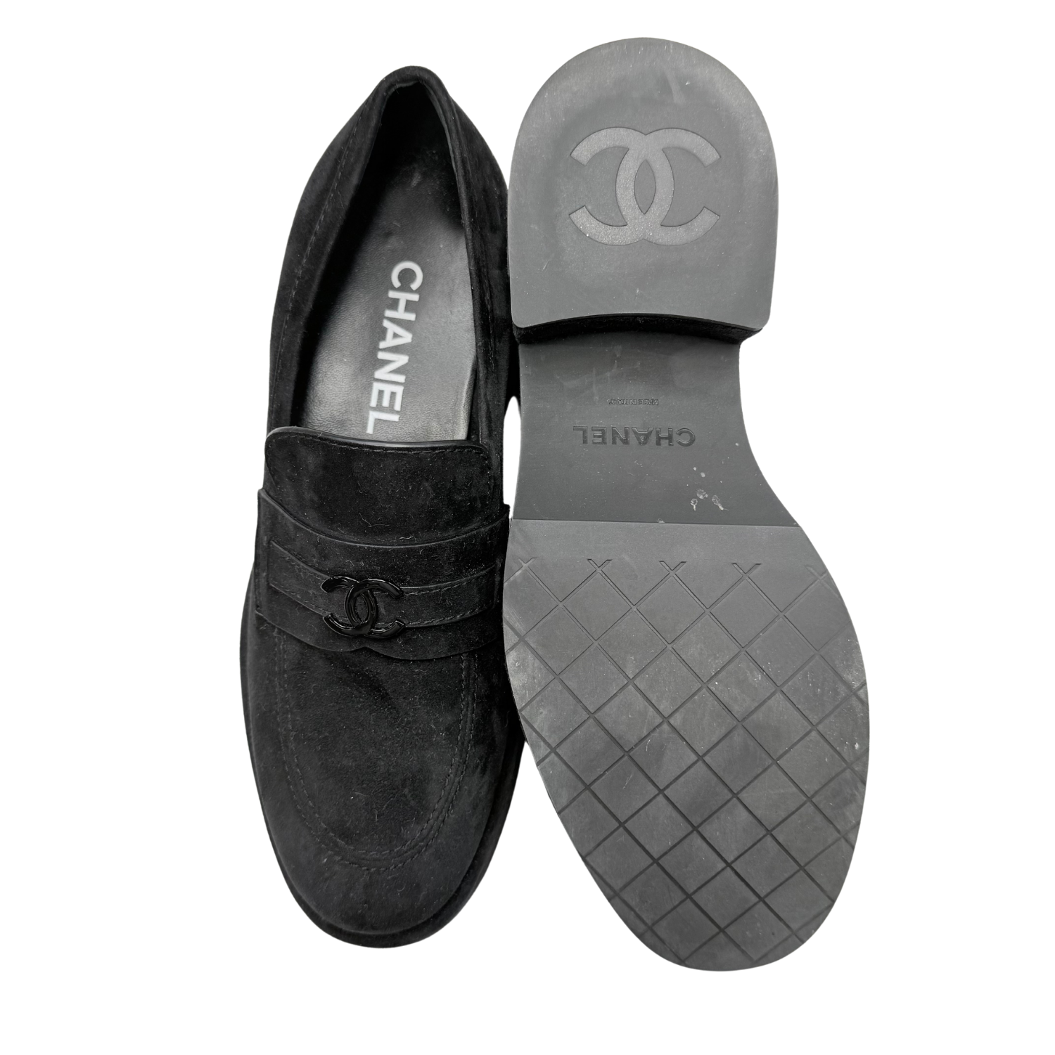 Chanel Interlocking CC Suede Platform Loafers Black