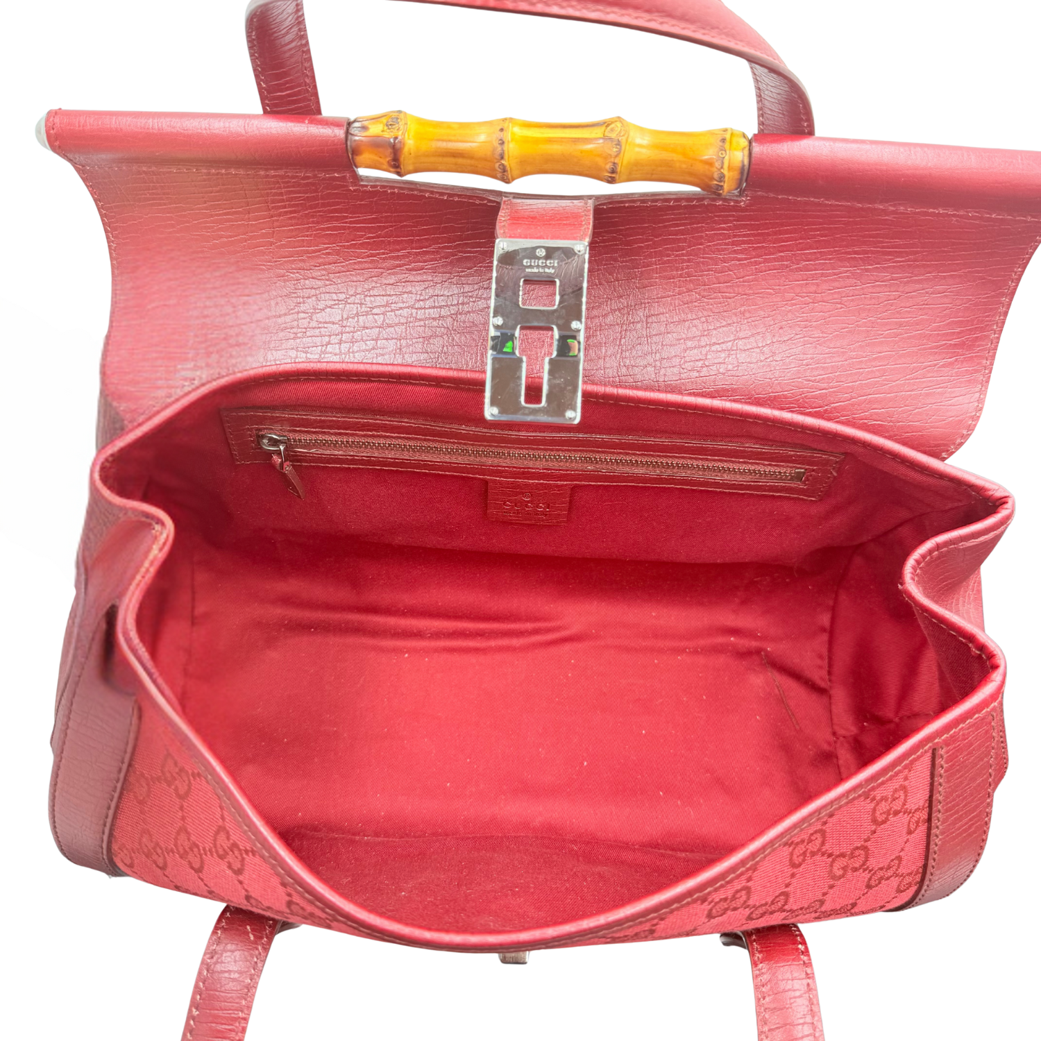 Gucci GG Monogram Medium Bamboo Bullet Satchel Red