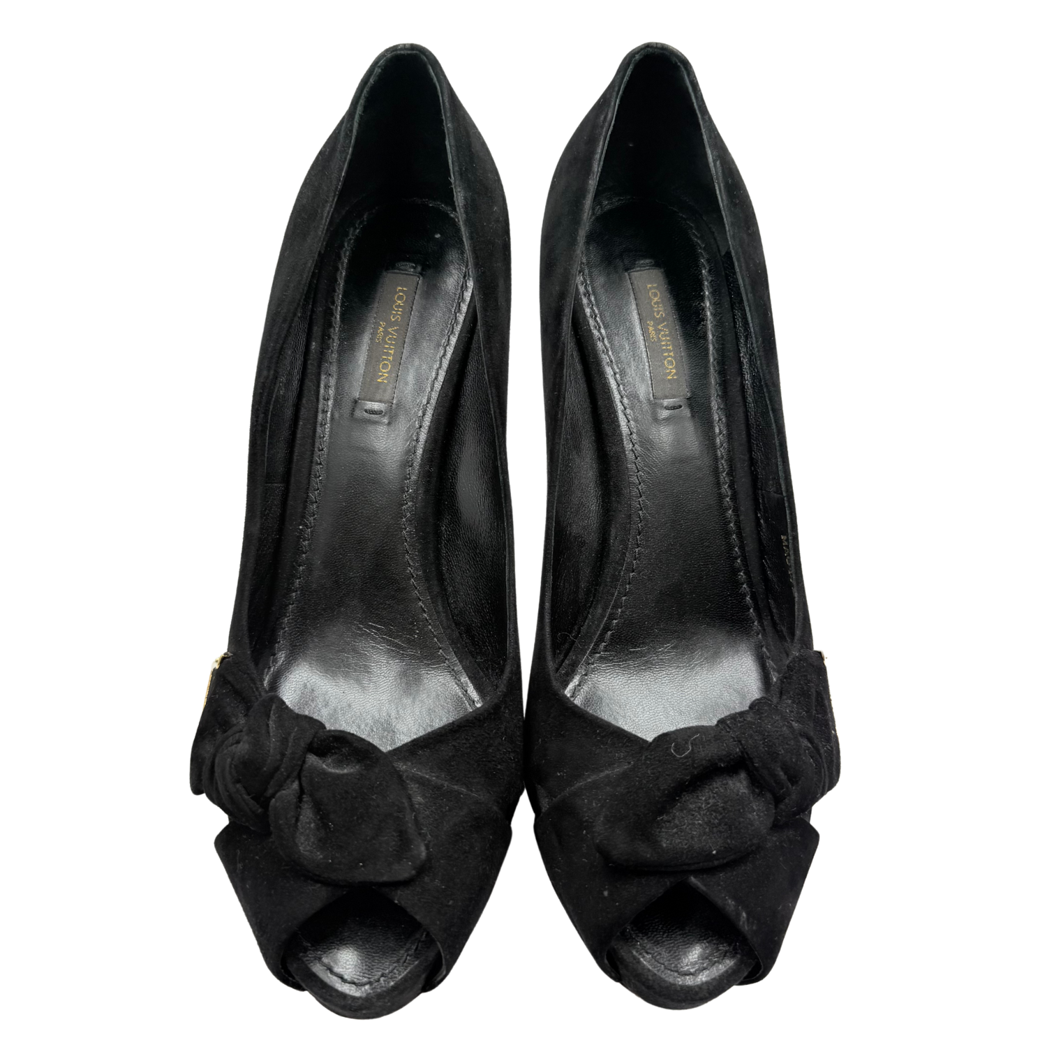 Louis Vuitton Peep Toe Camurça Azul Marinho Platform Pumps Black