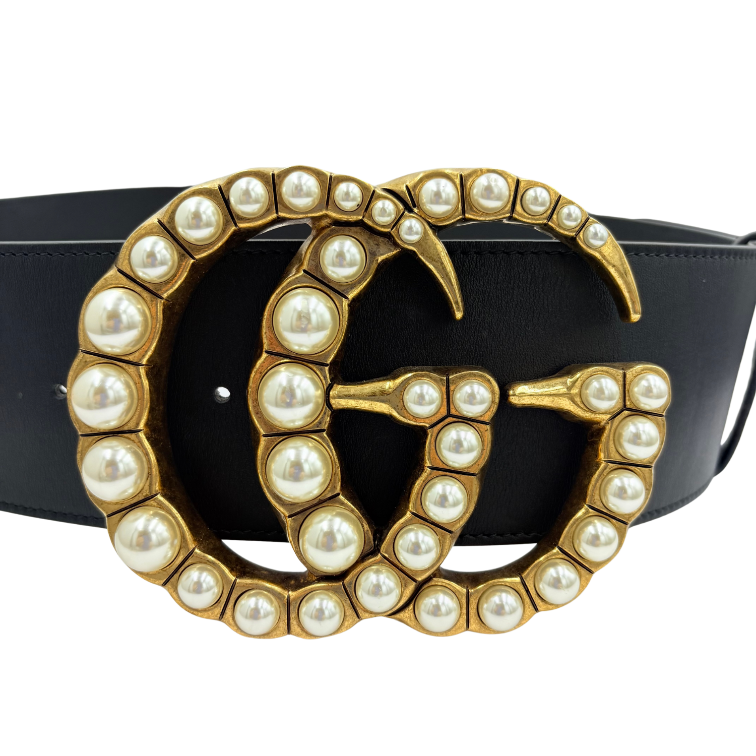 Gucci Large Faux Pearl Accents Wide Waist Belt