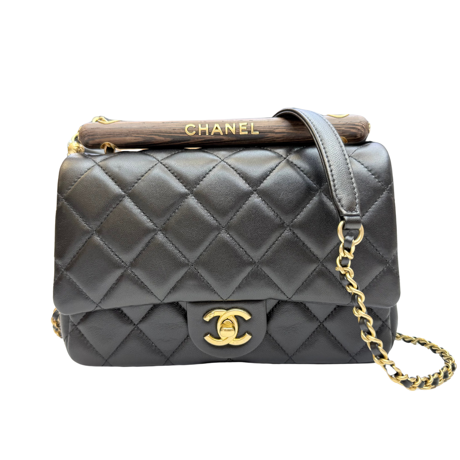 Chanel Metiers D'Art Wood Handle Flap Bag Black