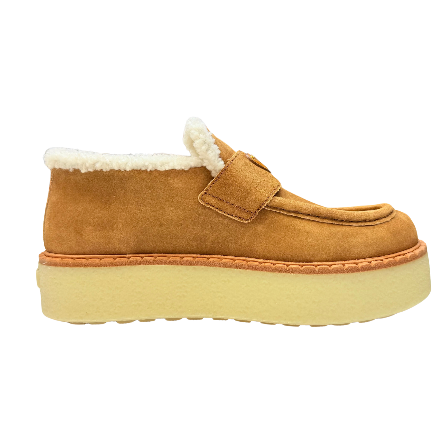Prada Suede Shearling Platform Loafers