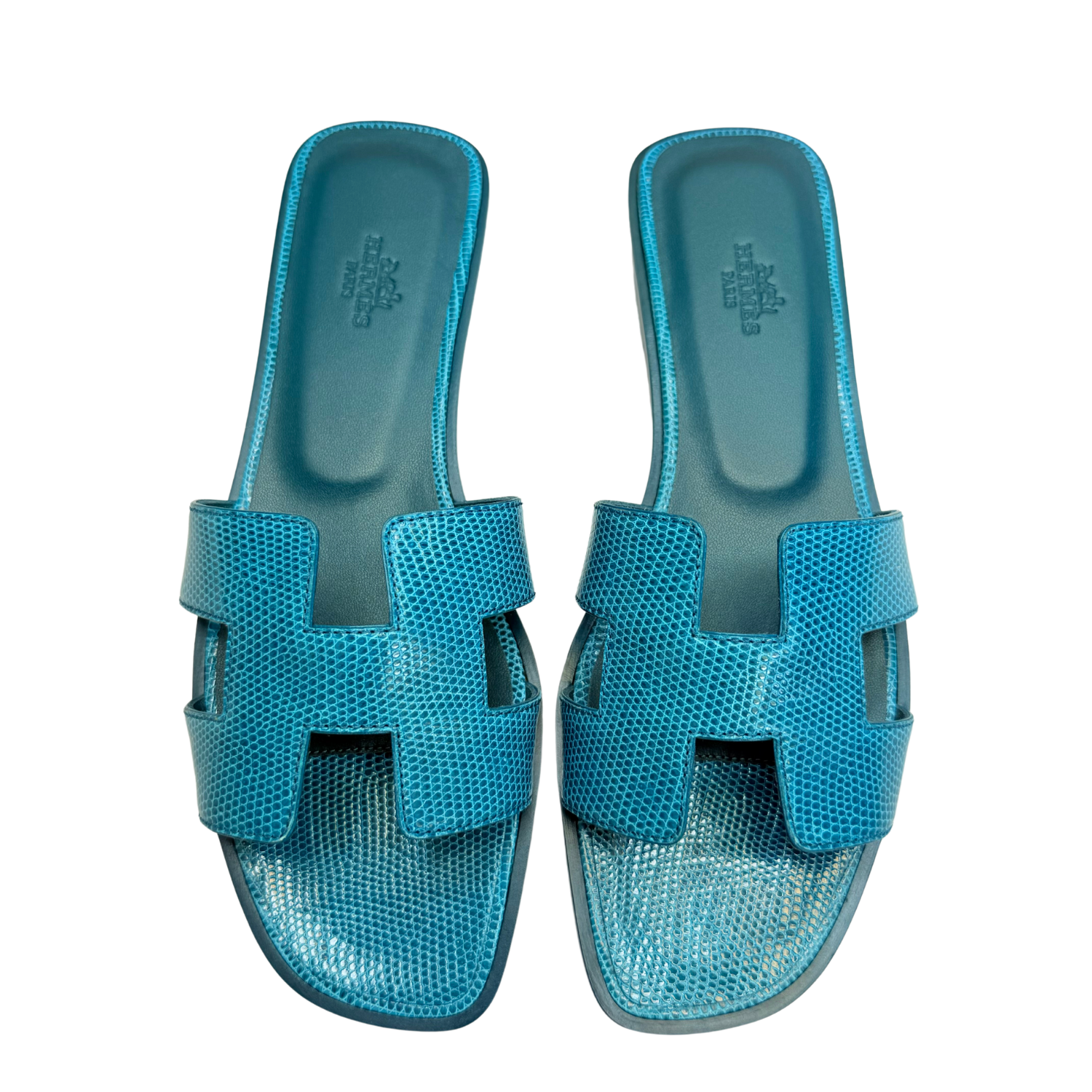 Hermès Oran Sandal Blue Lizard