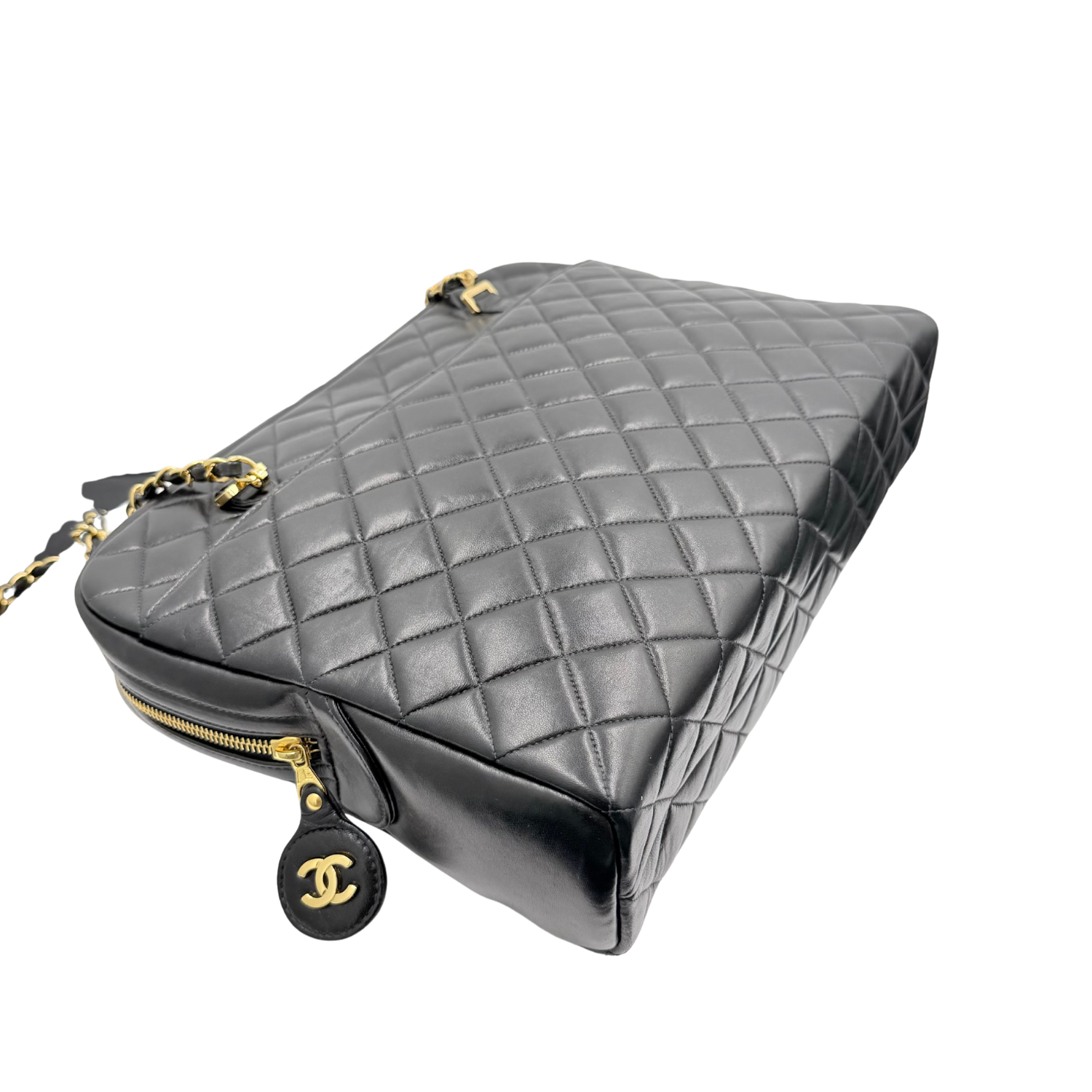 Chanel Vintage XL Diamond Quilted Shoulder Handbag Black