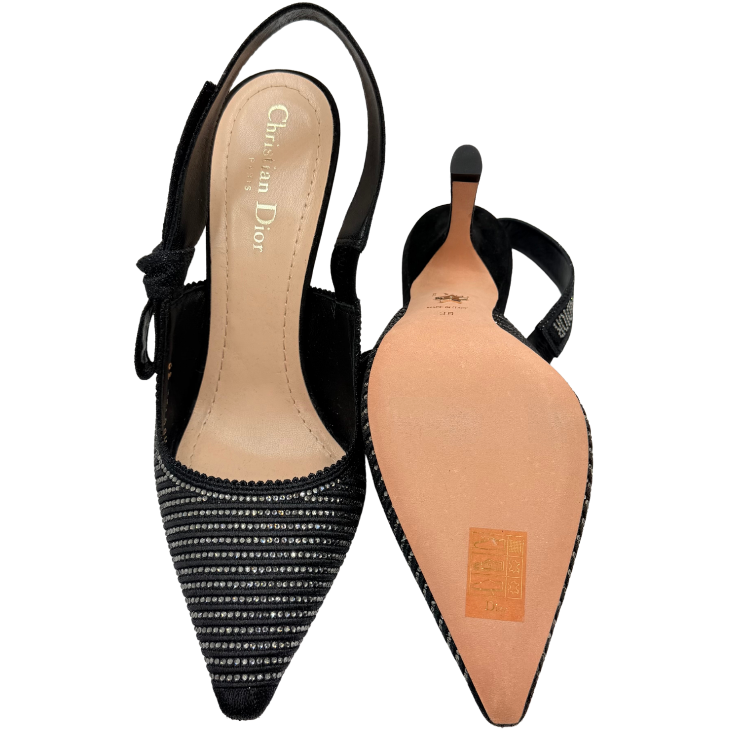 Christian Dior Crystal Embellished Lurex J'adior Slingback Pumps Black
