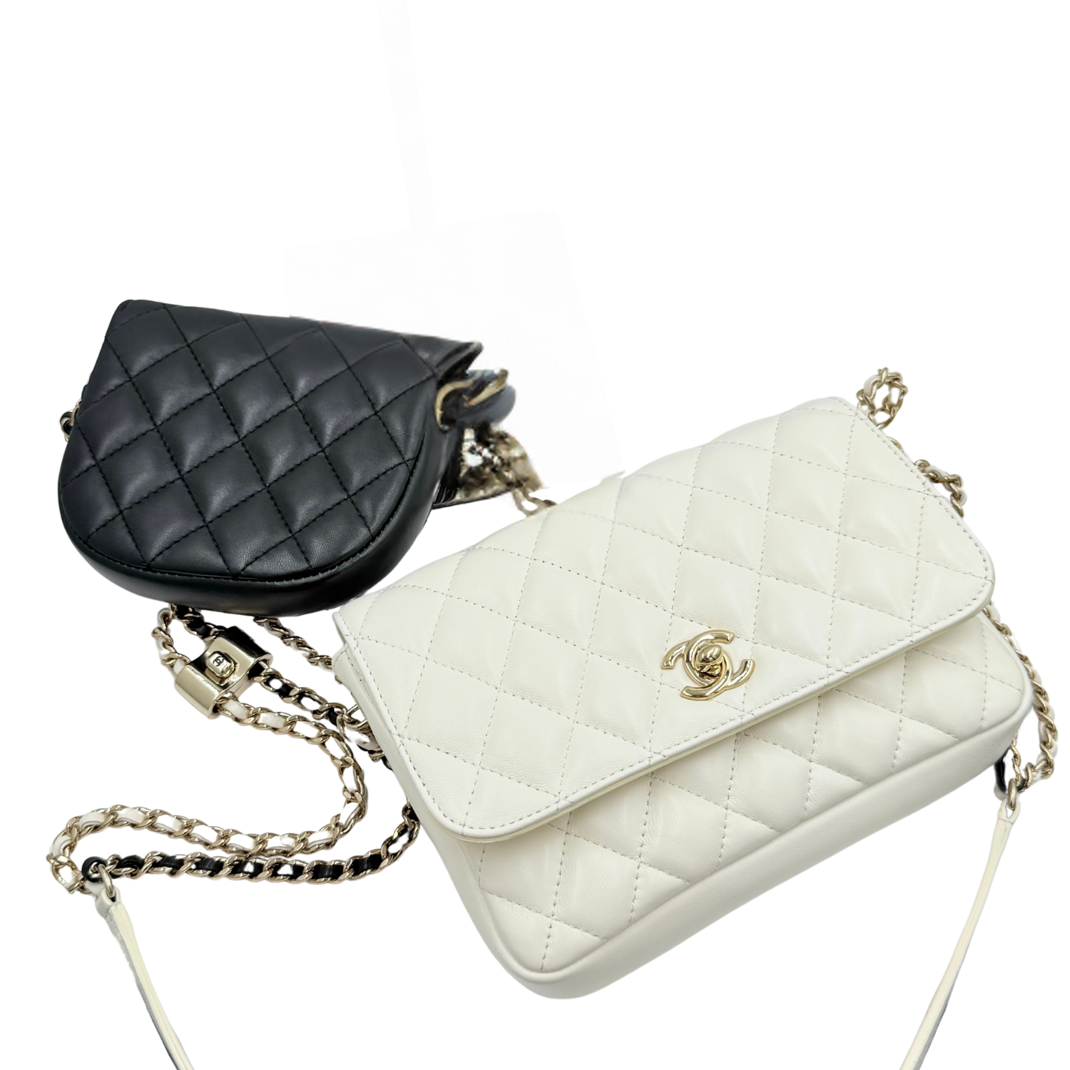 Chanel Quilted Side-Packs Small Flap Bags Black & Cream